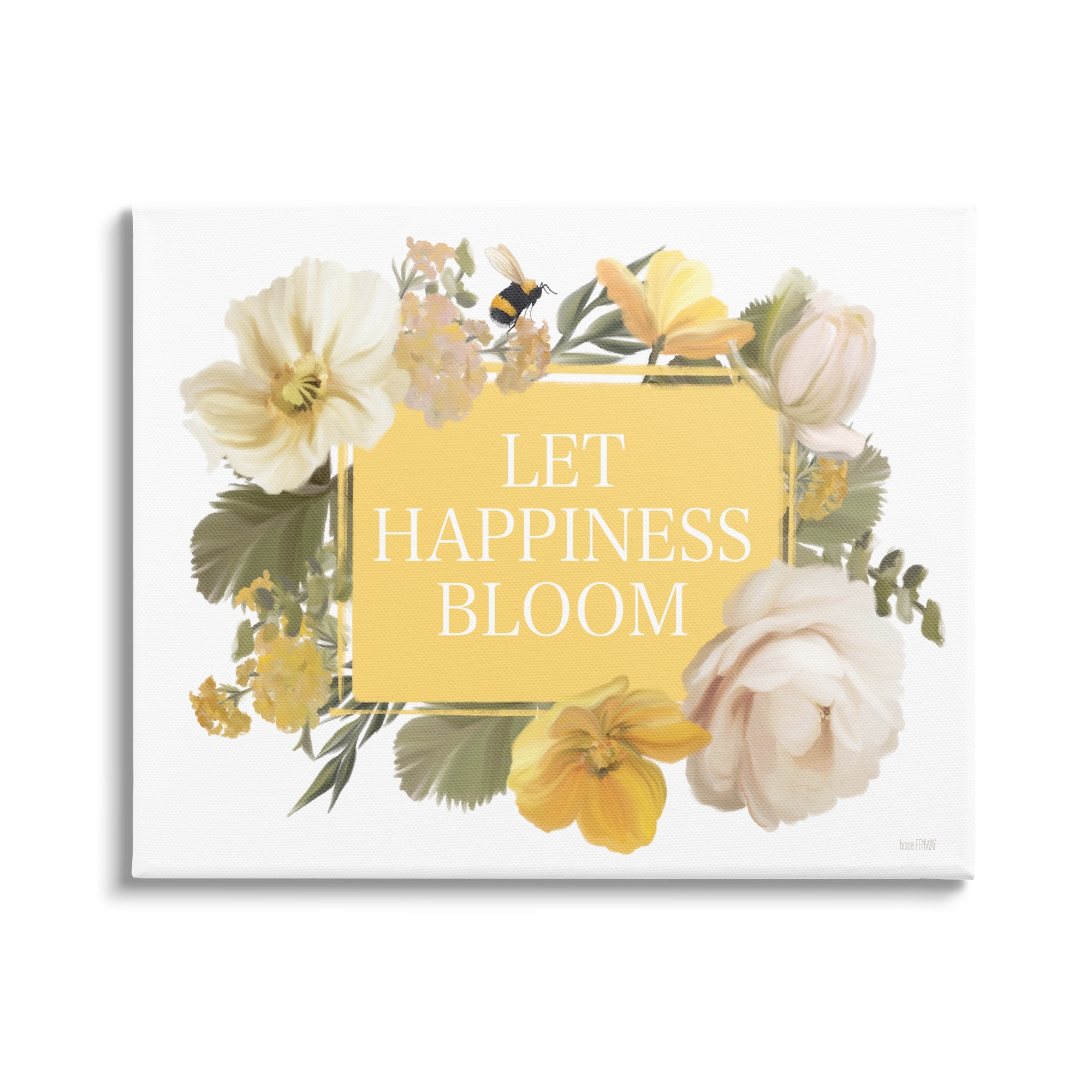 Stupell Industries Bold Let Happiness Bloom Yellow White Blushing Flowers, 40 x 30, Design by House Fenway