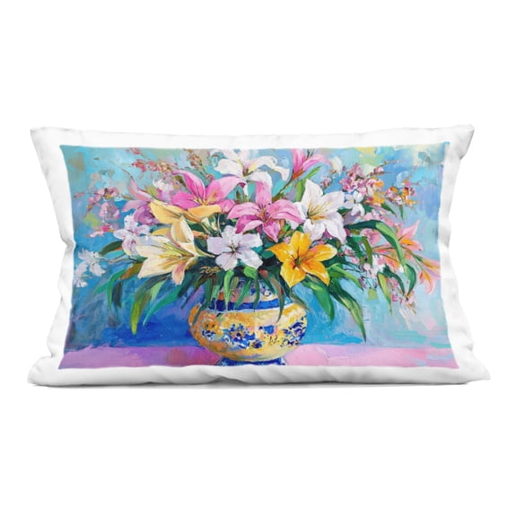 Stupell Industries Bold Lilies over Blue Decorative Printed Throw Pillow, design by Petal Prints Design