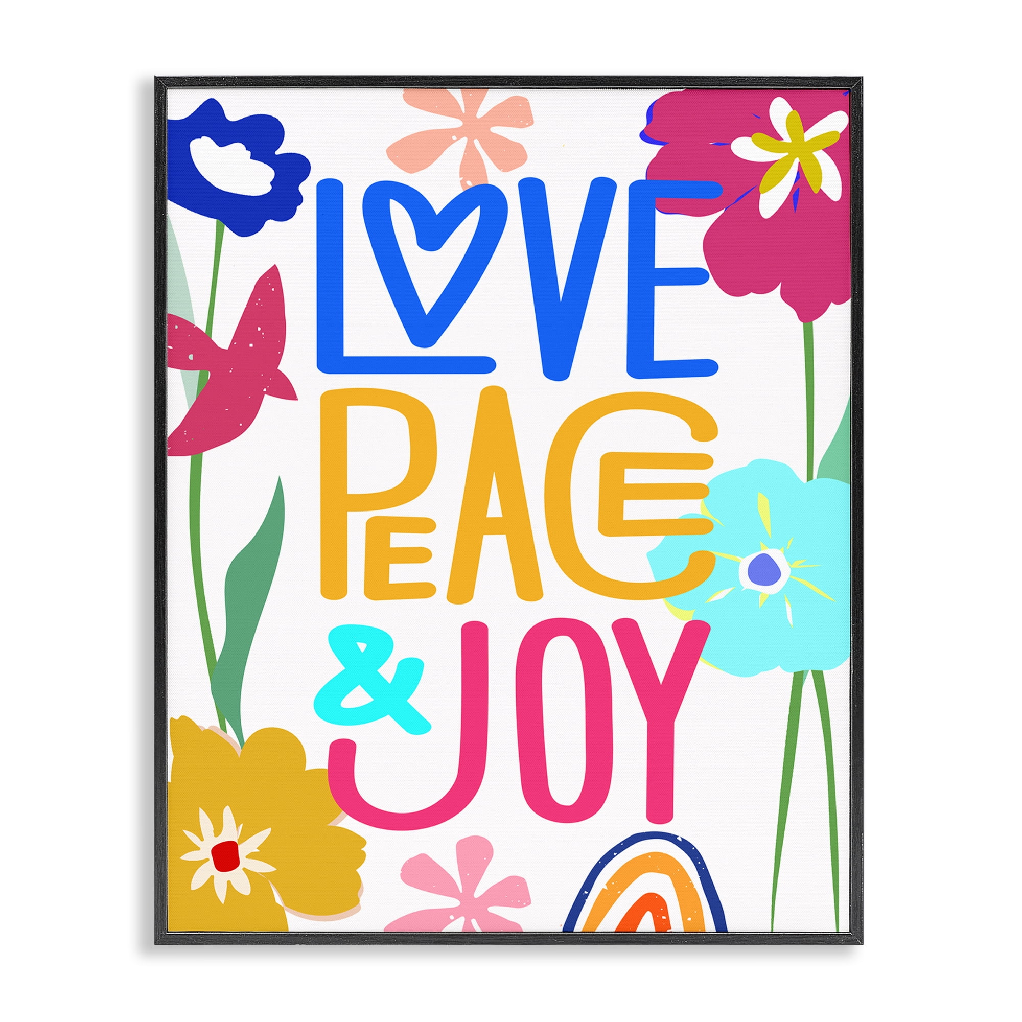 Stupell Industries Bold Love Peace Joy Plants & Flowers Painting Black Framed Art Print Wall Art, 24 x 30