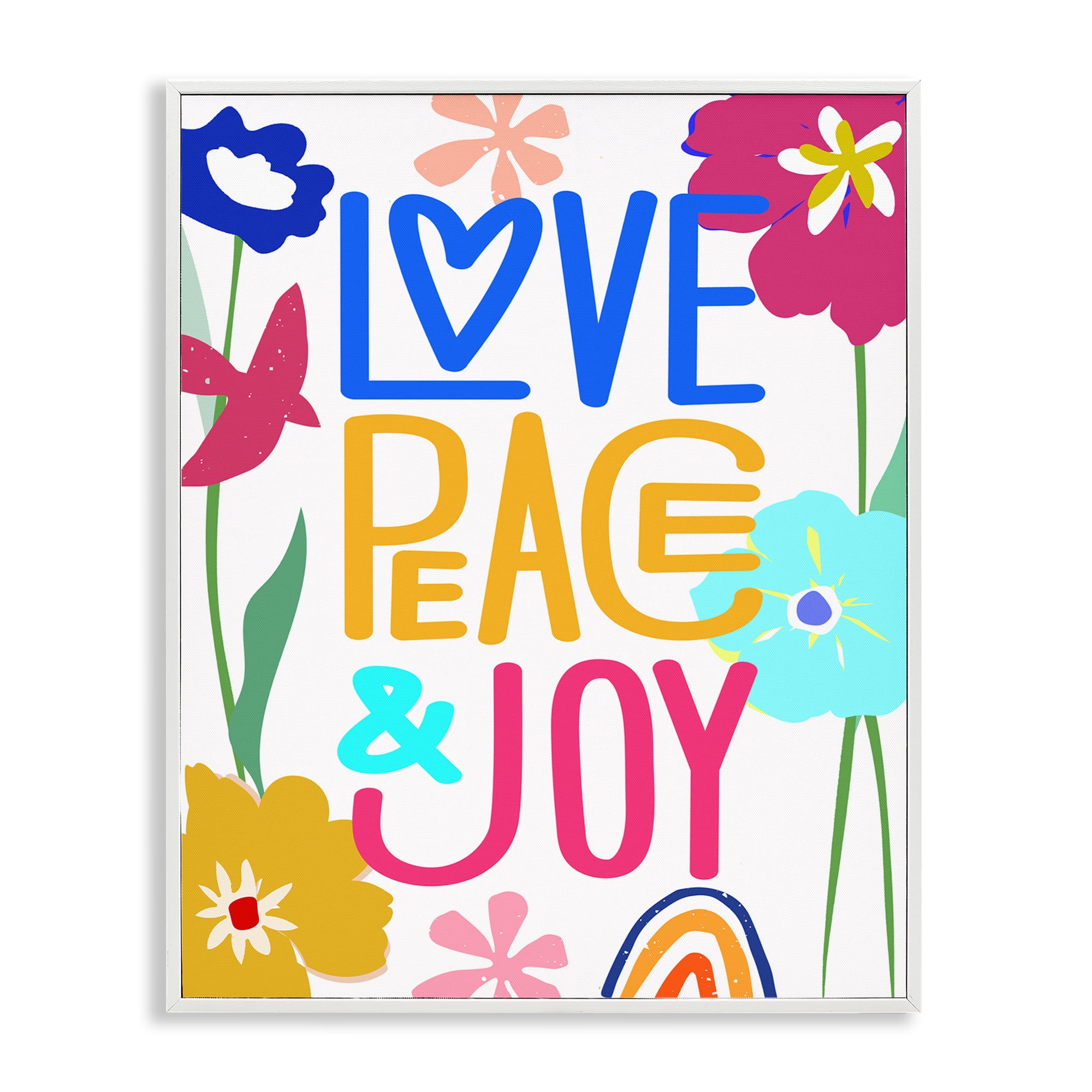 Stupell Industries Bold Love Peace Joy Plants & Flowers Painting White Framed Art Print Wall Art, 24 x 30