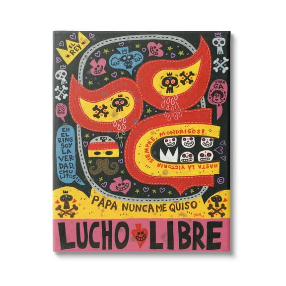 Stupell Industries Bold Lucho Libre Wrestling Mask Skull Shapes Pattern Canvas Wall Art, 36 x 48, Design by Jorge R. Gutierrez