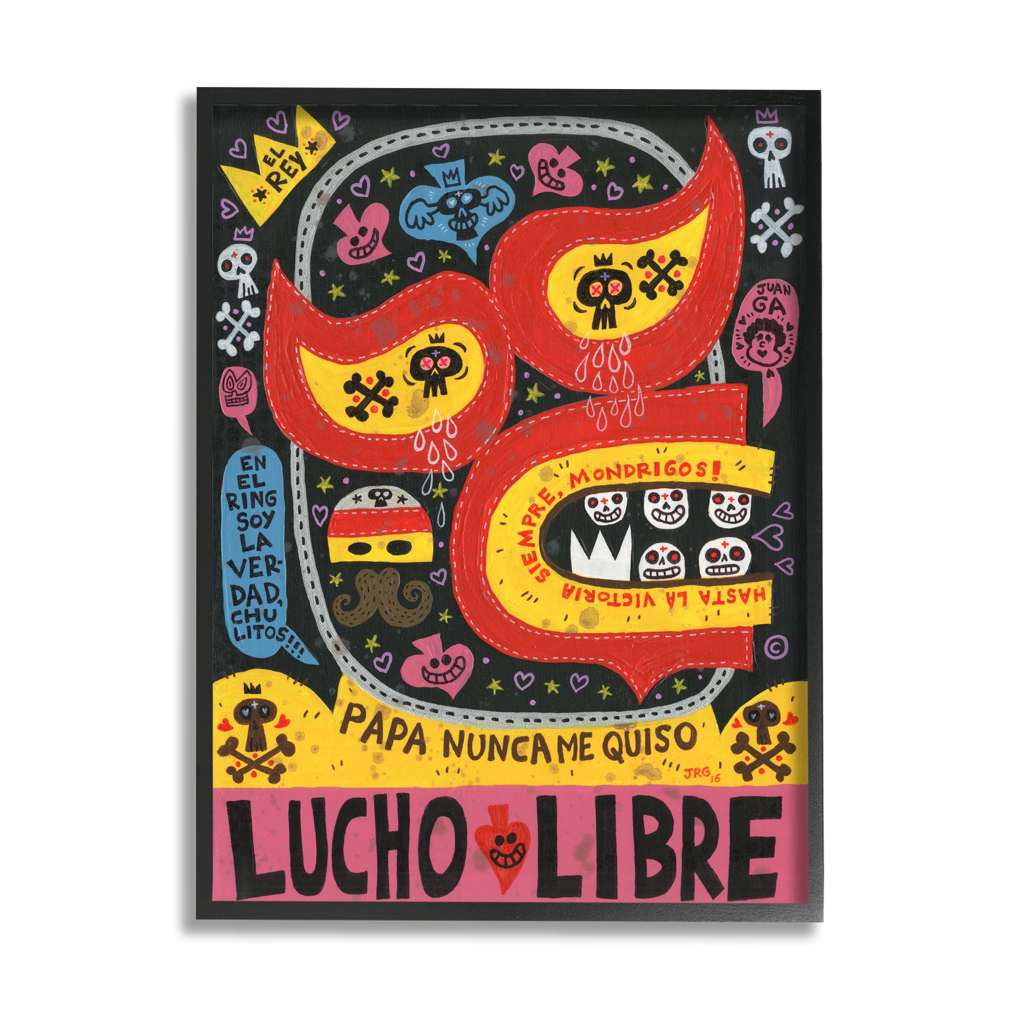 Stupell Industries Bold Lucho Libre Wrestling Mask Skull Shapes Pattern Framed Wall Art, 16 x 20, Design by Jorge R. Gutierrez