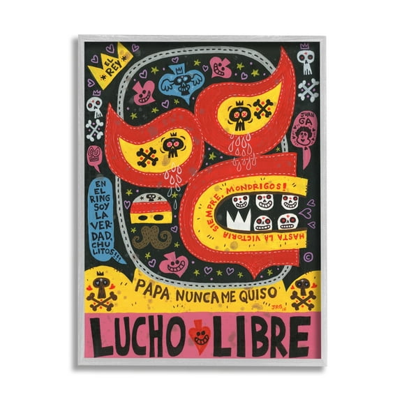 Stupell Industries Bold Lucho Libre Wrestling Mask Skull Shapes Pattern Framed Wall Art, 24 x 30, Design by Jorge R. Gutierrez