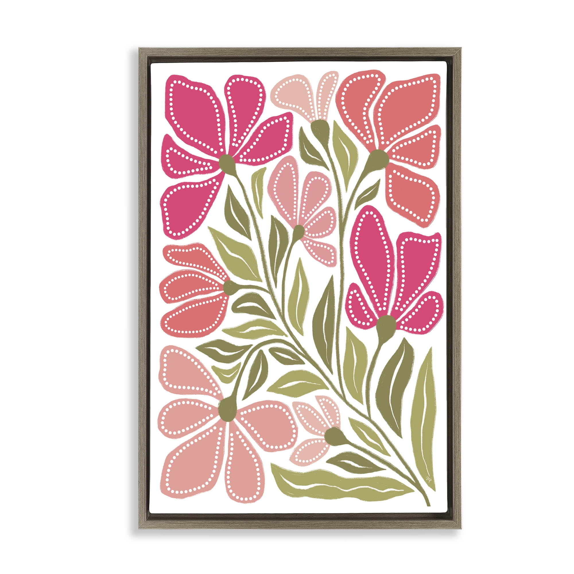Stupell Industries Bold Midcentury Blooms Brown Framed Floater Canvas Wall Art, design by Martina Pavlova