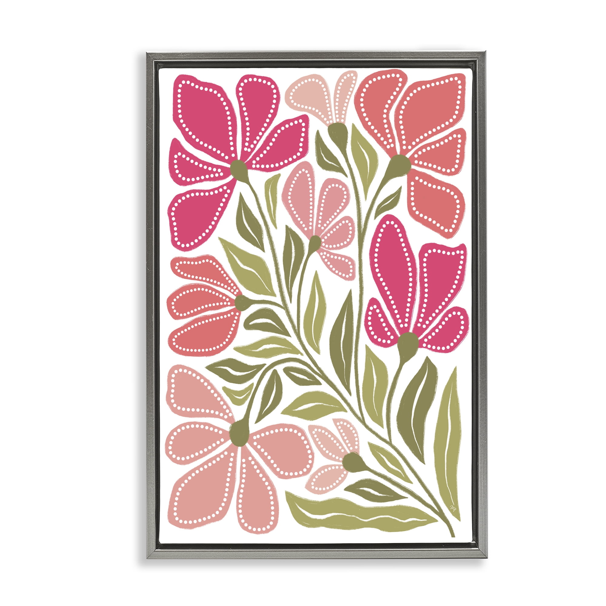 Stupell Industries Bold Midcentury Blooms Gray Framed Floater Canvas Wall Art, design by Martina Pavlova