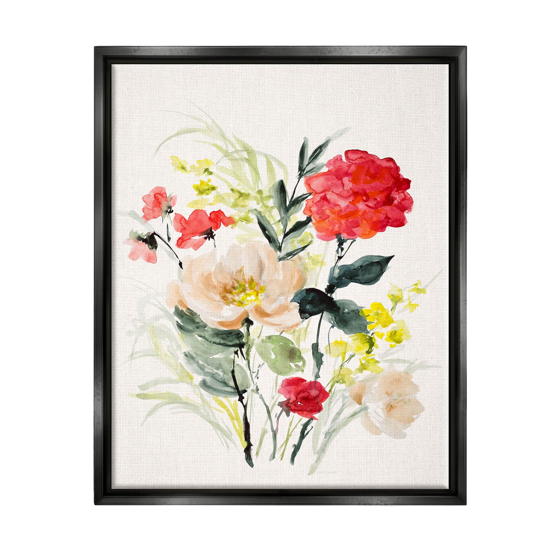Stupell Industries Bold Mixed Flower Arrangement Graphic Art Jet Black Floating Framed Canvas Print Wall Art, Design by Lanie Loreth