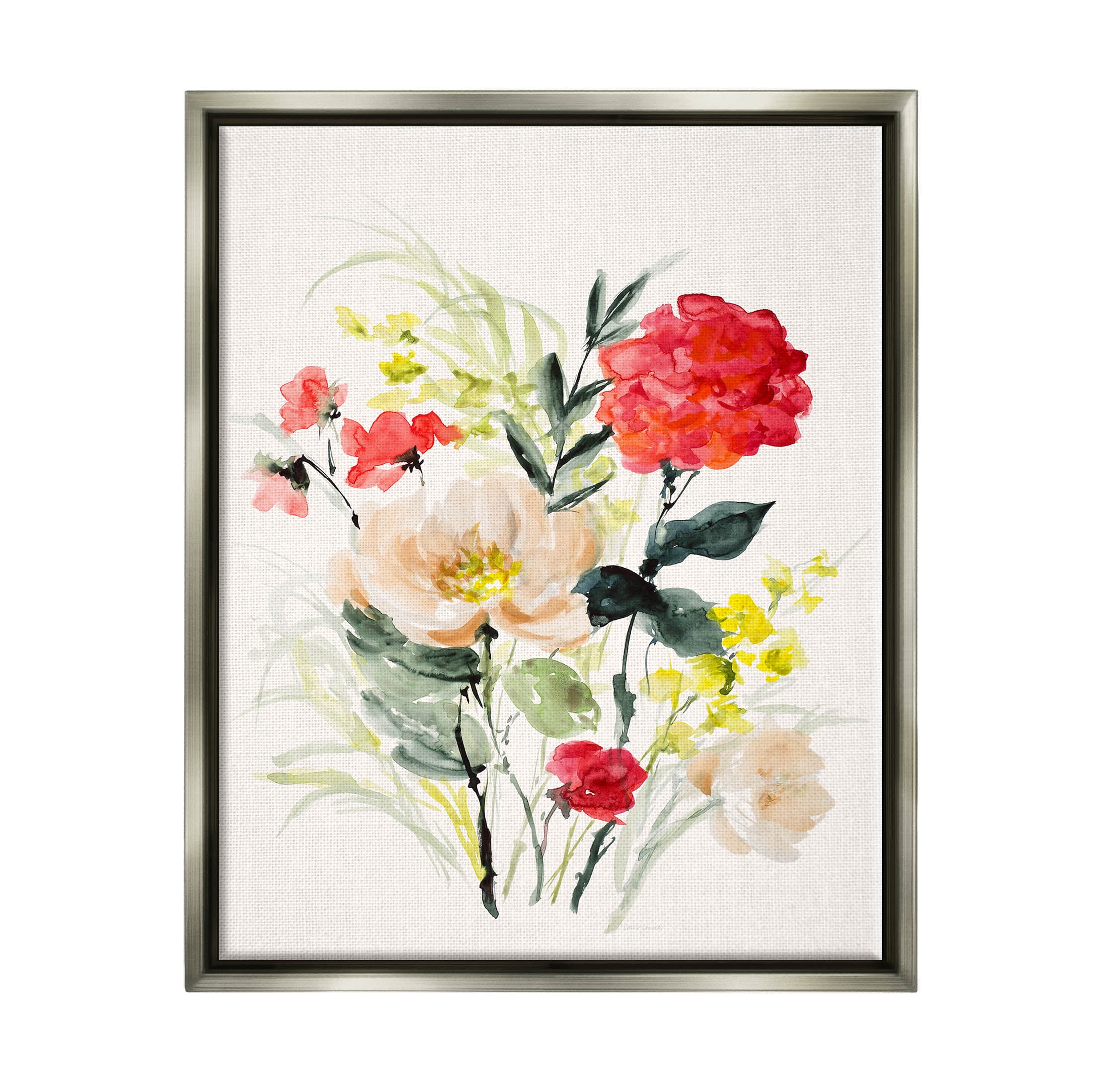 Stupell Industries Bold Mixed Flower Arrangement Graphic Art Luster Gray Floating Framed Canvas Print Wall Art, Design by Lanie Loreth