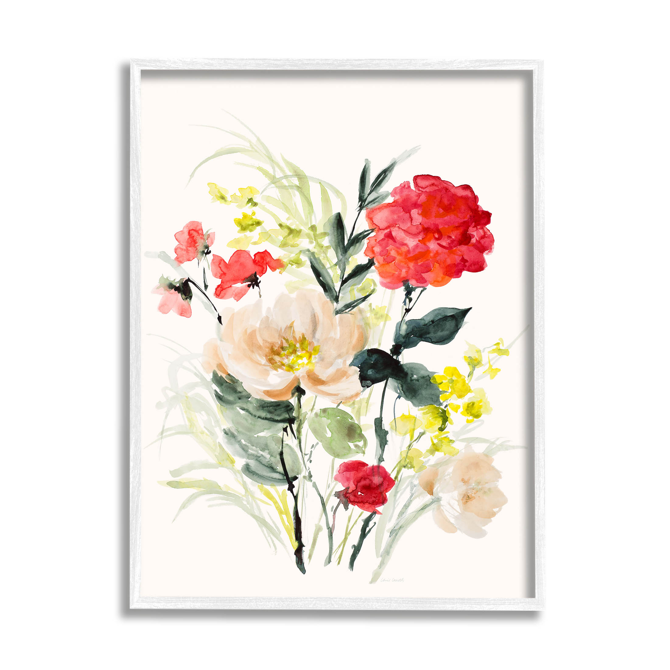 Stupell Industries Bold Mixed Flower Arrangement Graphic Art White Framed Art Print Wall Art, Design by Lanie Loreth
