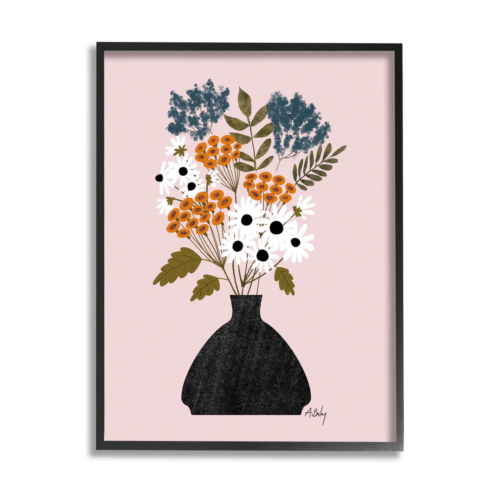Bold Mixed Flowers Bohemian Spring Vintage Pot Botanical & Floral Graphic Art Framed Art Print Wall Art