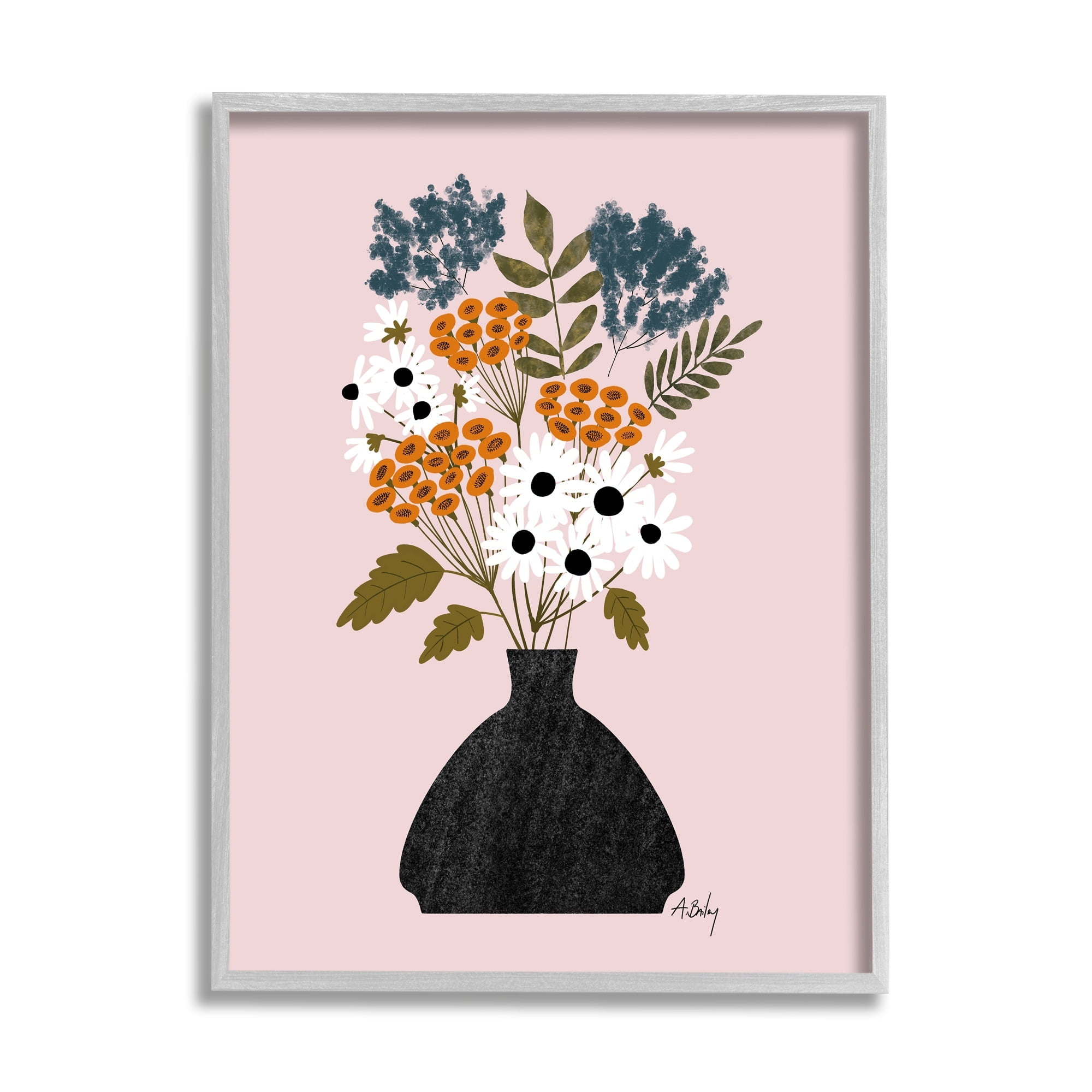 Stupell Industries Bold Mixed Flowers Bohemian Spring Vintage Pot,24 x 30, Design by Anne Bailey Art