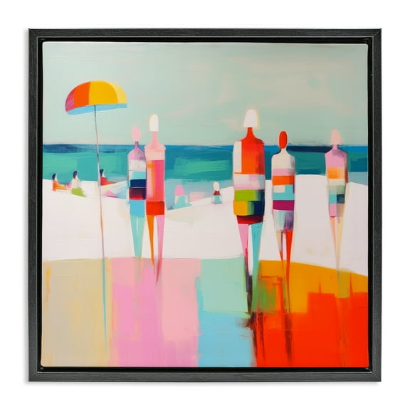 Stupell Industries Bold Modern Beachgoers Novelty Painting Black Floater Framed Canvas Art Print Wall Art, 18 x 18