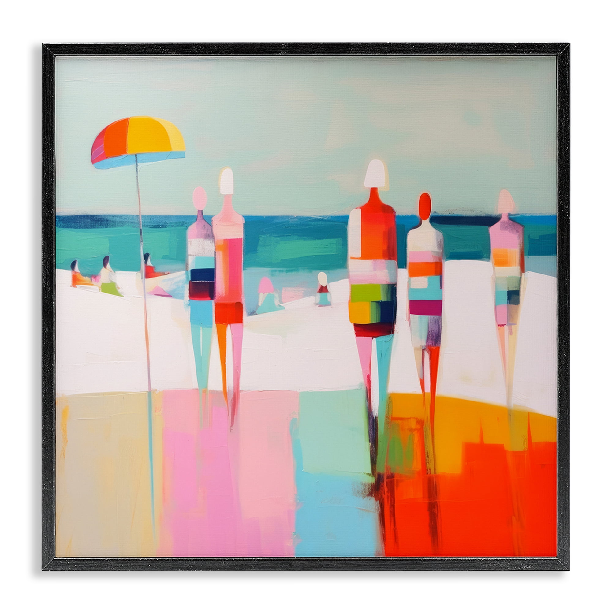 Stupell Industries Bold Modern Beachgoers Novelty Painting Black Framed Art Print Wall Art, 24 x 24