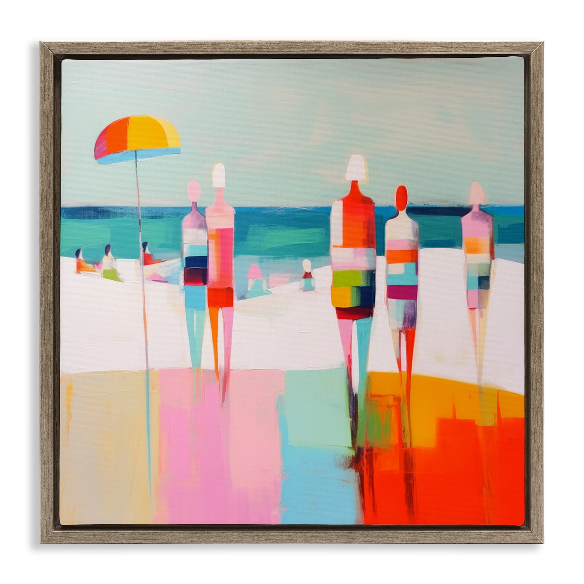 Stupell Industries Bold Modern Beachgoers Novelty Painting Brown Floater Framed Canvas Art Print Wall Art, 18 x 18