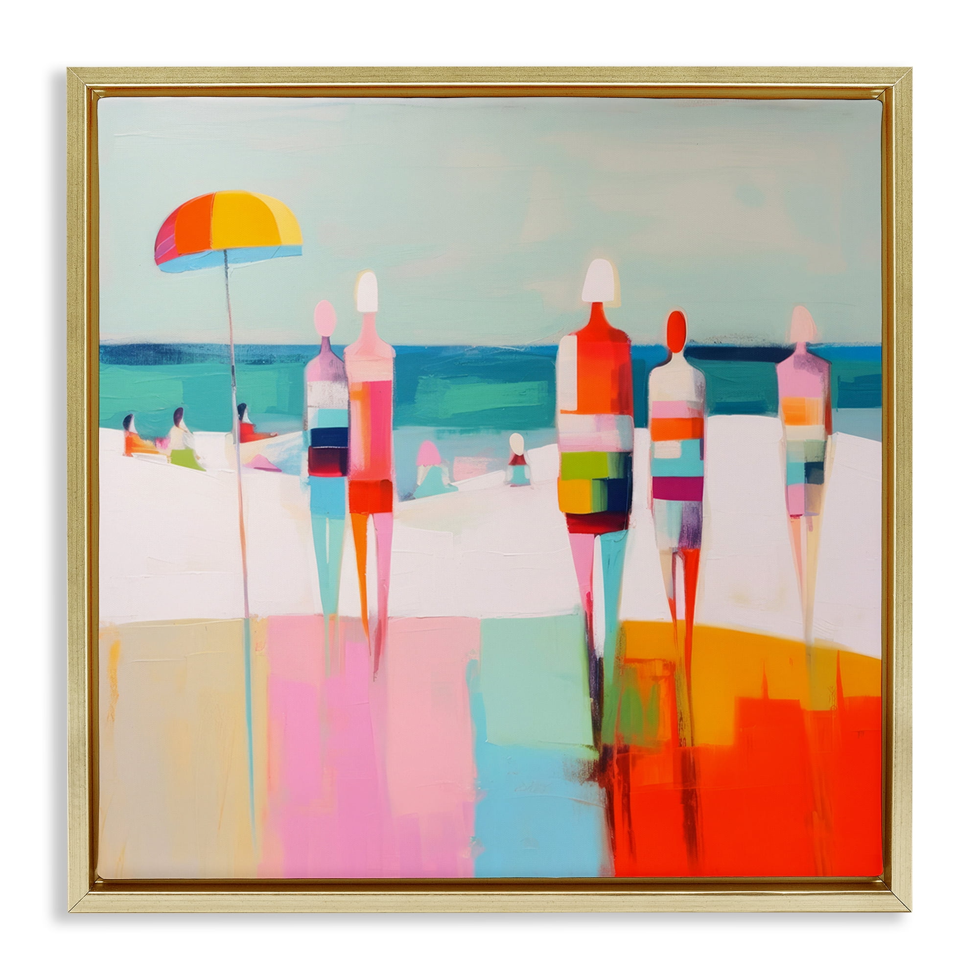 Stupell Industries Bold Modern Beachgoers Novelty Painting Gold Floater Framed Canvas Art Print Wall Art, 18 x 18
