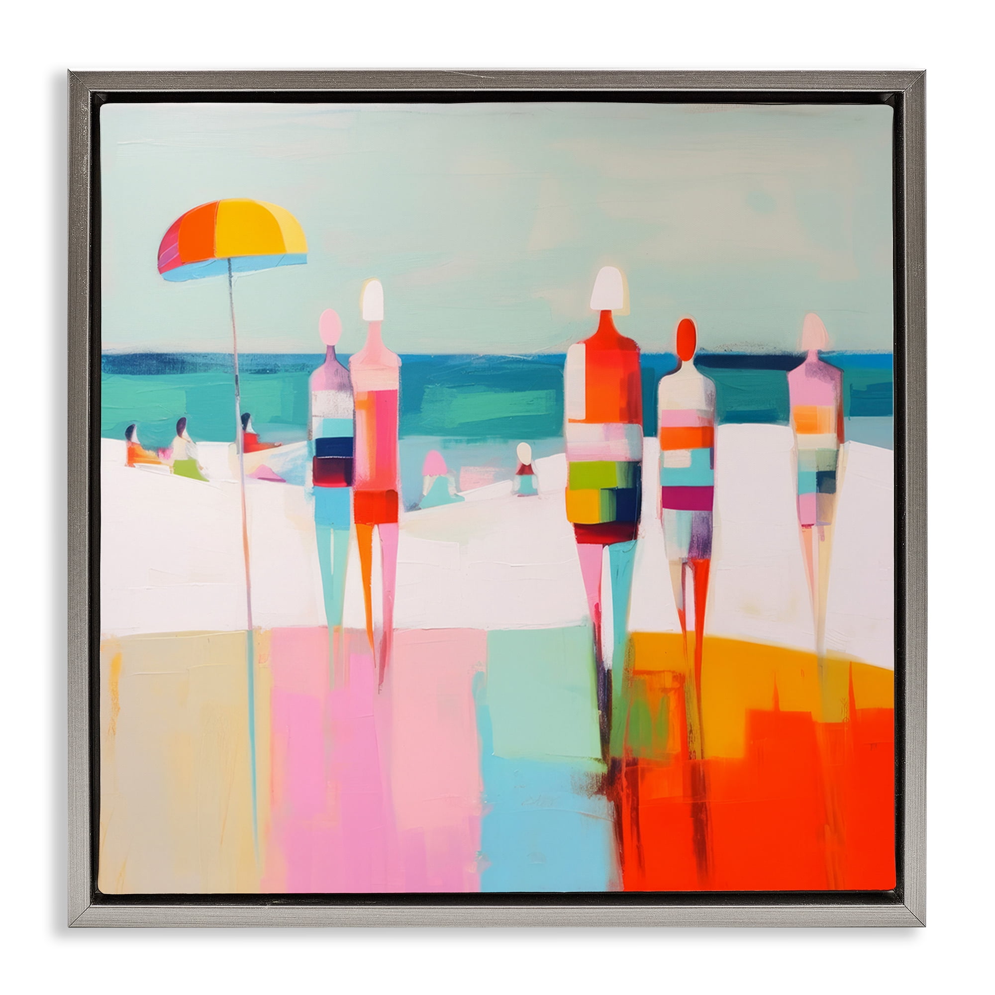 Stupell Industries Bold Modern Beachgoers Novelty Painting Gray Floater Framed Canvas Art Print Wall Art, 25 x 25