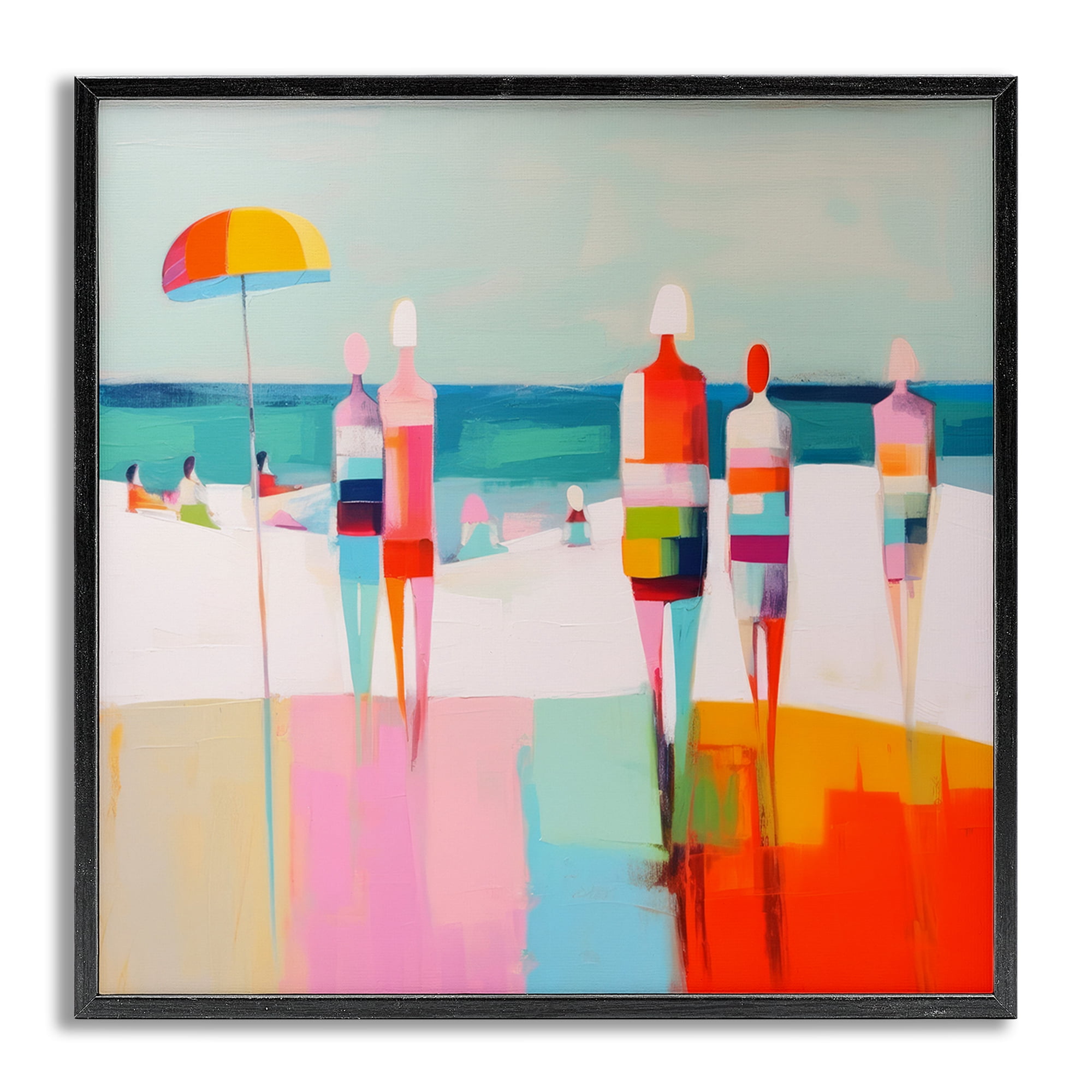 Stupell Industries Bold Modern Beachgoers Novelty Painting Gray Framed Art Print Wall Art, 12 x 12
