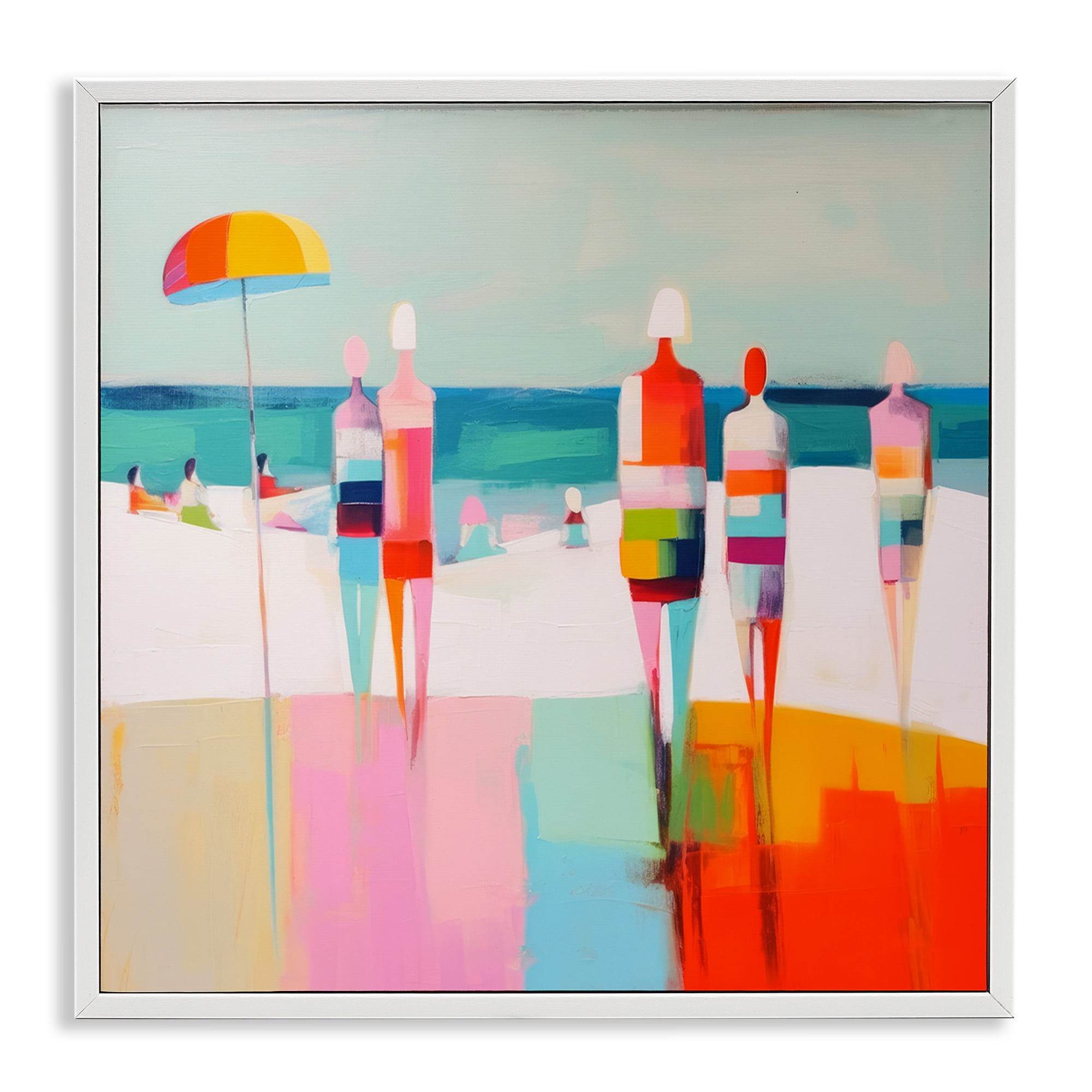 Stupell Industries Bold Modern Beachgoers Novelty Painting White Framed Art Print Wall Art, 24 x 24