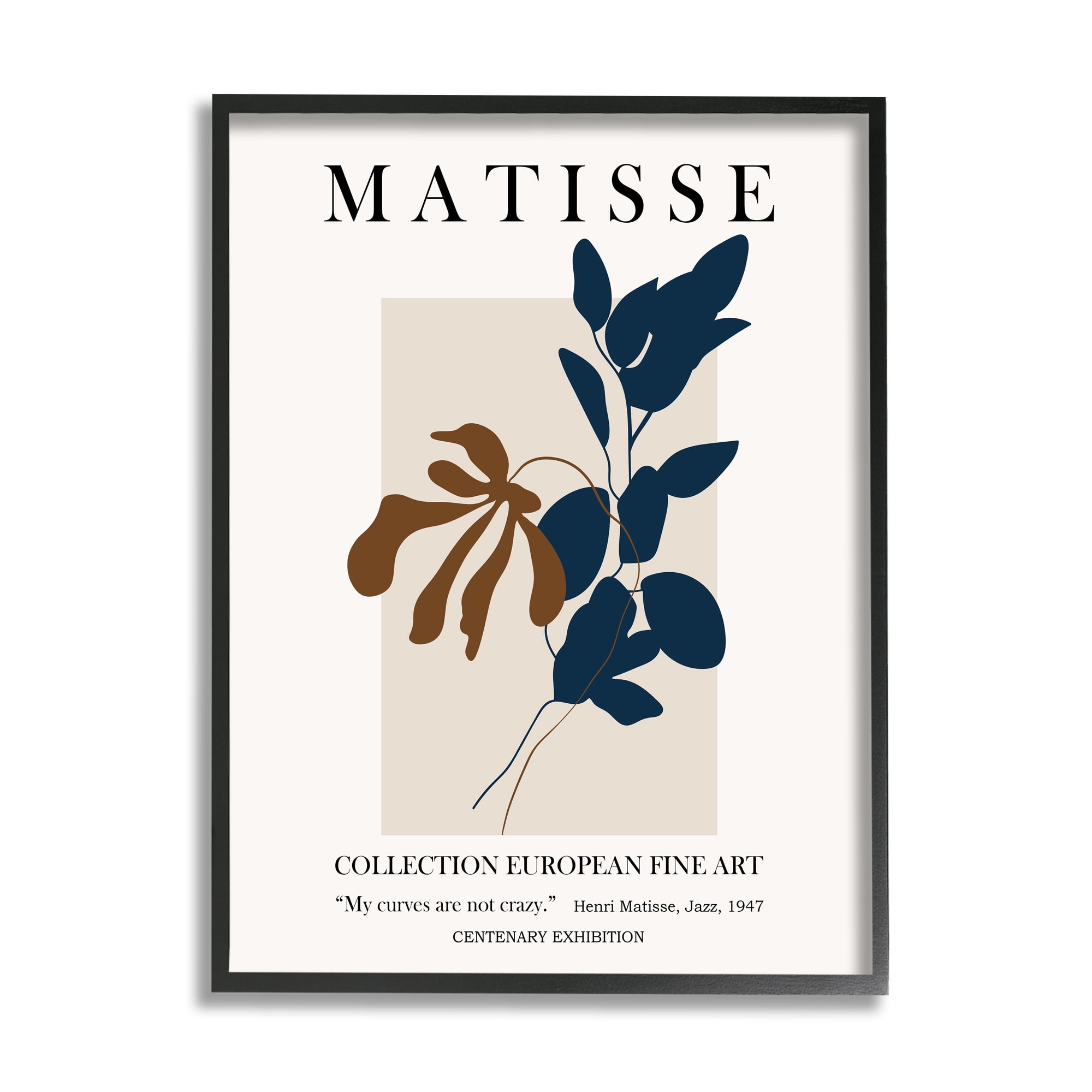 Stupell Industries Bold Modern Botanicals Leaf Silhouettes Matisse Text Framed Wall Art, 24 x 30, Design by Ros Ruseva
