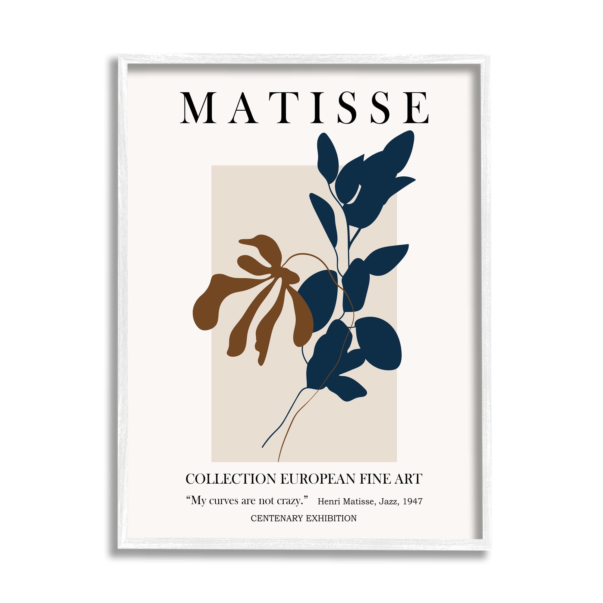 Stupell Industries Bold Modern Botanicals Leaf Silhouettes Matisse Text Framed Wall Art, 24 x 30, Design by Ros Ruseva