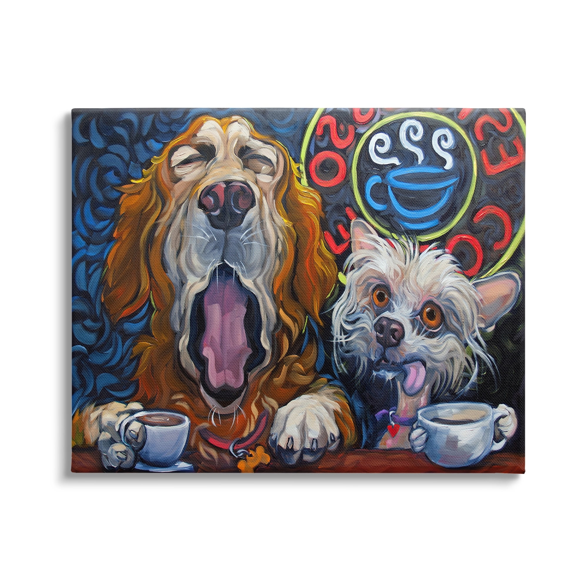 Stupell Industries Bold Modern Dogs Coffee Bar Yawning Teacups Canvas Wall Art, 30 x 24, Design by CR Townsend