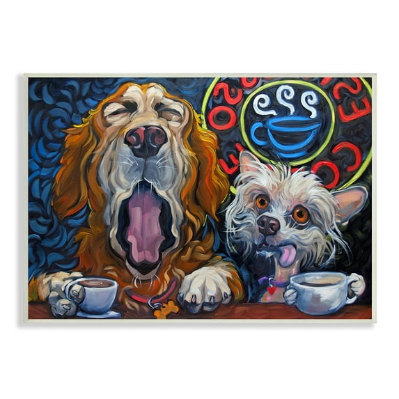 Stupell Industries Bold Modern Dogs Coffee Bar Yawning Teacups Wood Wall Art, 15 x 10, Design by CR Townsend