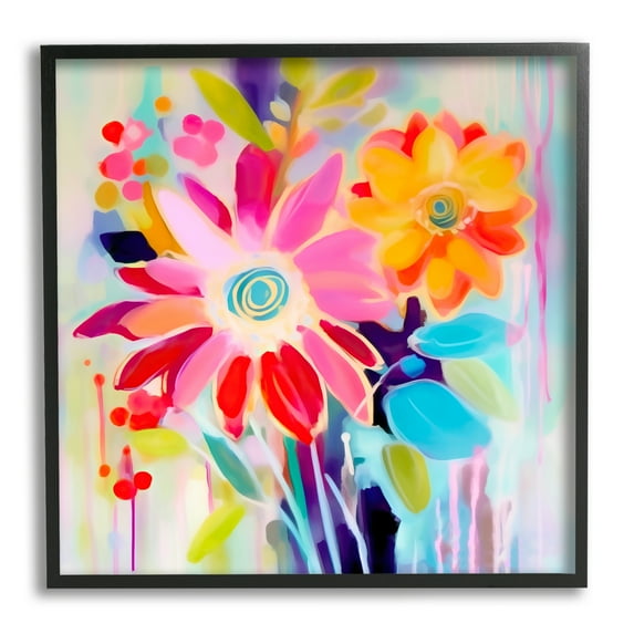 Stupell Industries Bold Modern Florals Botanical & Floral Painting Black Framed Art Print Wall Art, 12 x 12