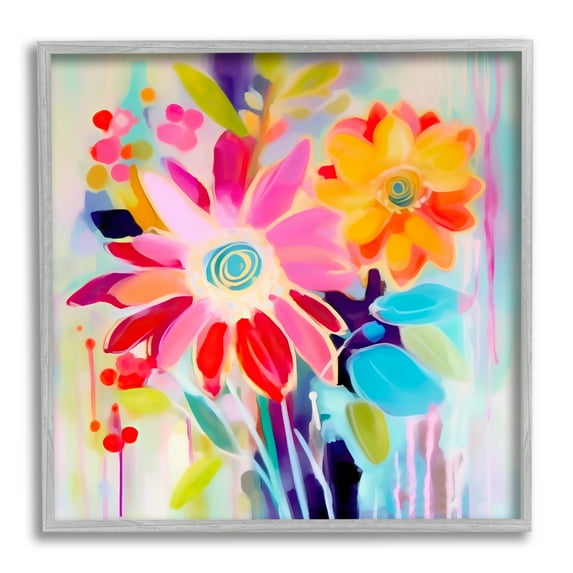 Stupell Industries Bold Modern Florals Botanical & Floral Painting Gray Framed Art Print Wall Art, 24 x 24