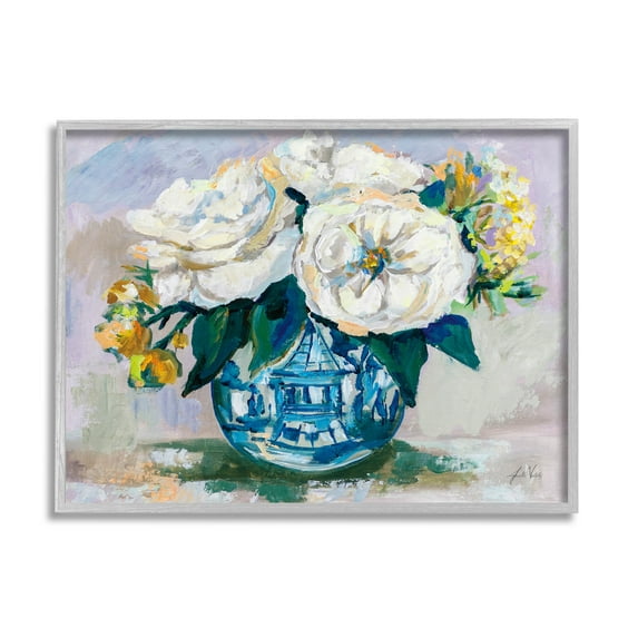Stupell Industries Bold Modern Flower Bouquet Blossoms Painting Gray Framed Art Print Wall Art, Design by Jeanette Vertentes
