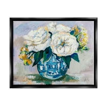 Stupell Industries Bold Modern Flower Bouquet Blossoms Painting Jet Black Floating Framed Canvas Print Wall Art, Design by Jeanette Vertentes