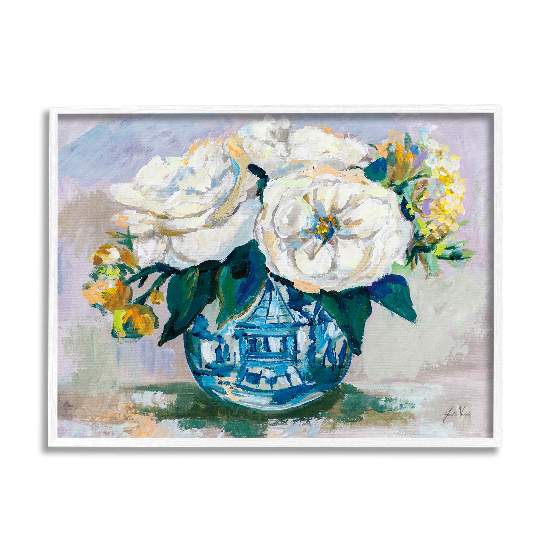 Stupell Industries Bold Modern Flower Bouquet Blossoms Painting White Framed Art Print Wall Art, Design by Jeanette Vertentes