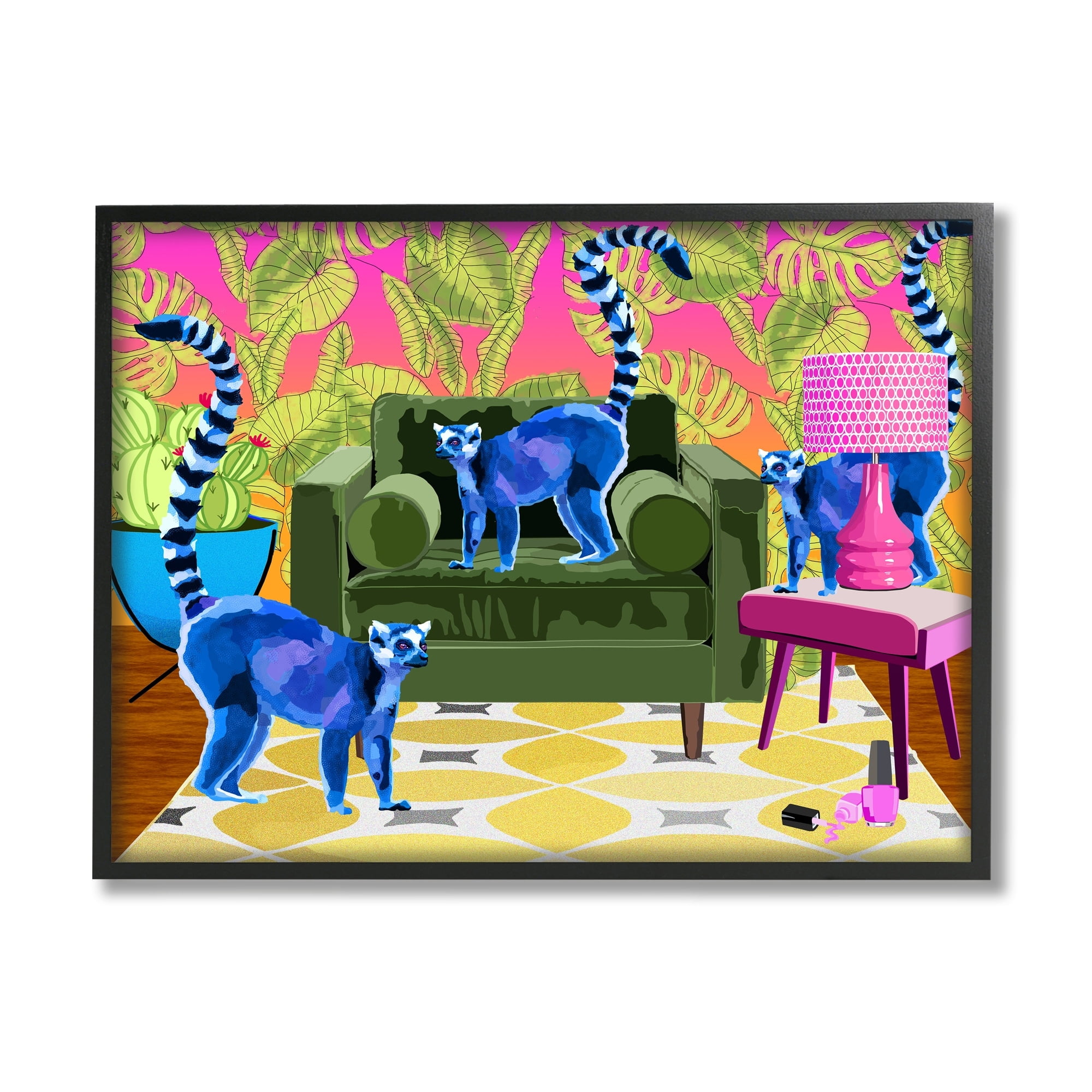 Stupell Industries Bold Modern Lemur Pop Style Furniture Botanical Pattern Graphic Art Black Framed Art Print Wall Art, 14x11, by Lynnda Rakos