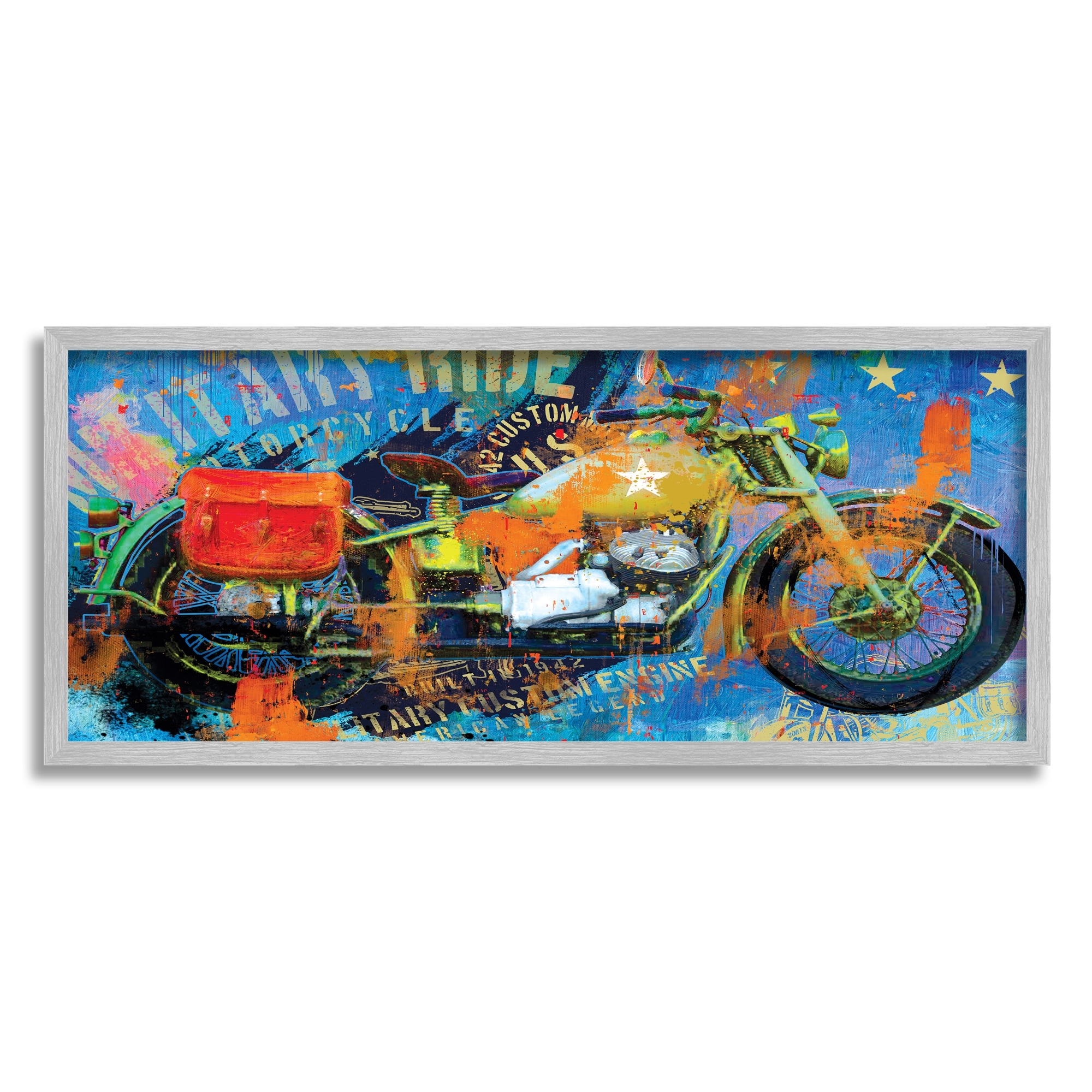 Stupell Industries Bold Modern Motorcycle Text Abstract Collage Paintings Gray Framed Art Print Wall Art, 24x10, by Porter Hastings