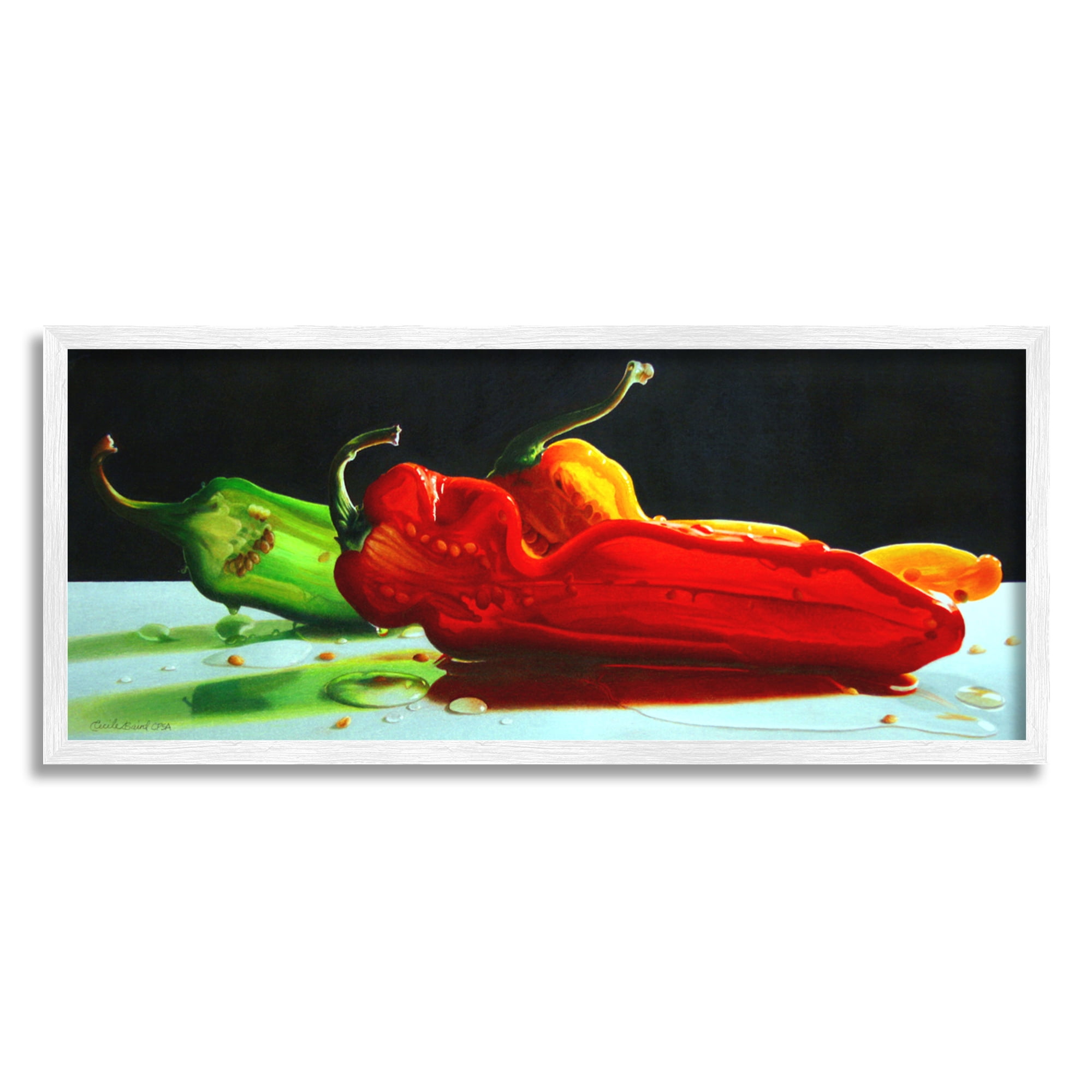 Stupell Industries Bold Modern Peppers Still Life Kitchen Vegetable Food Painting White Framed Art Print Wall Art, Design by Cecile Baird