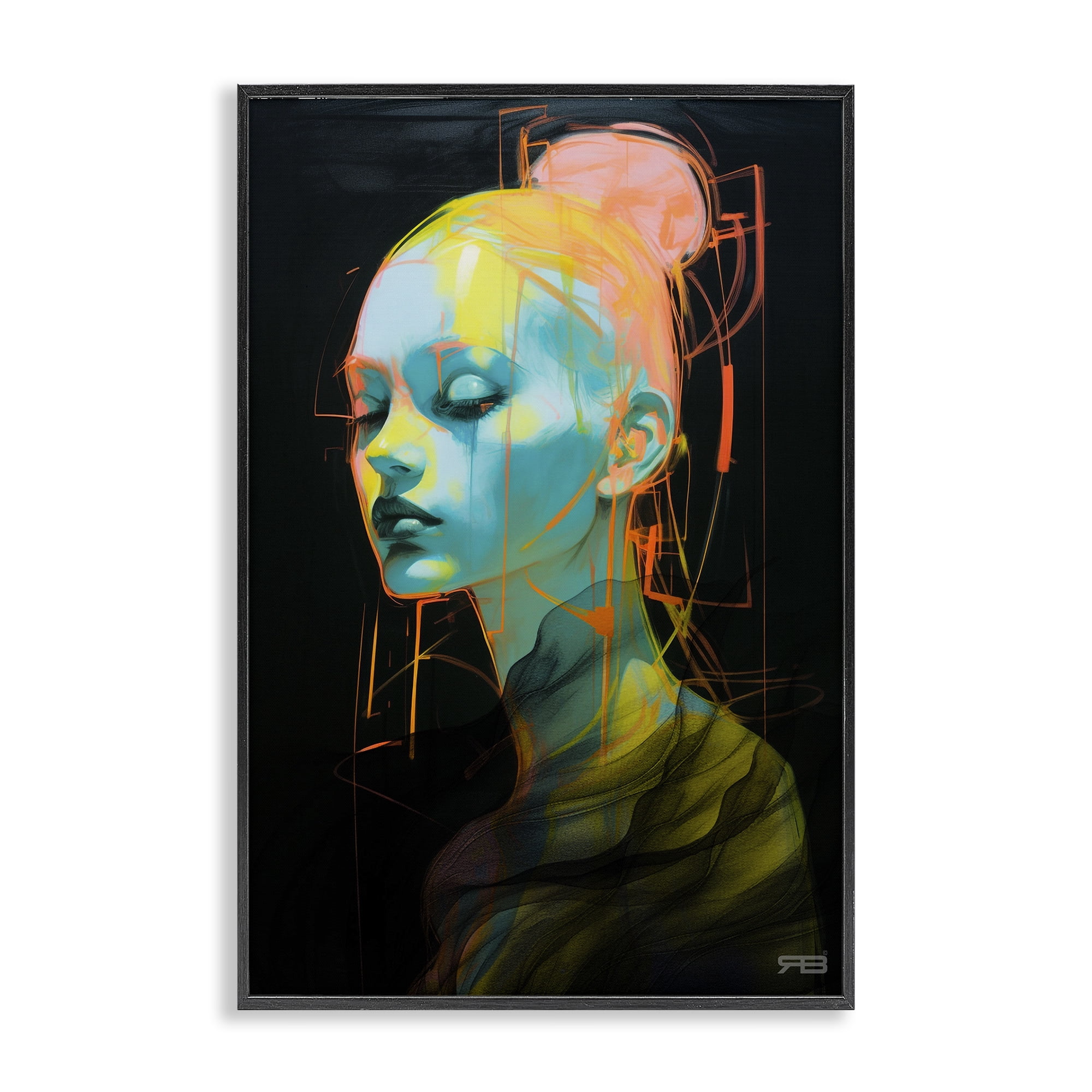 Stupell Industries Bold Modern Visage Novelty Painting Black Framed Art Print Wall Art, 20 x 30