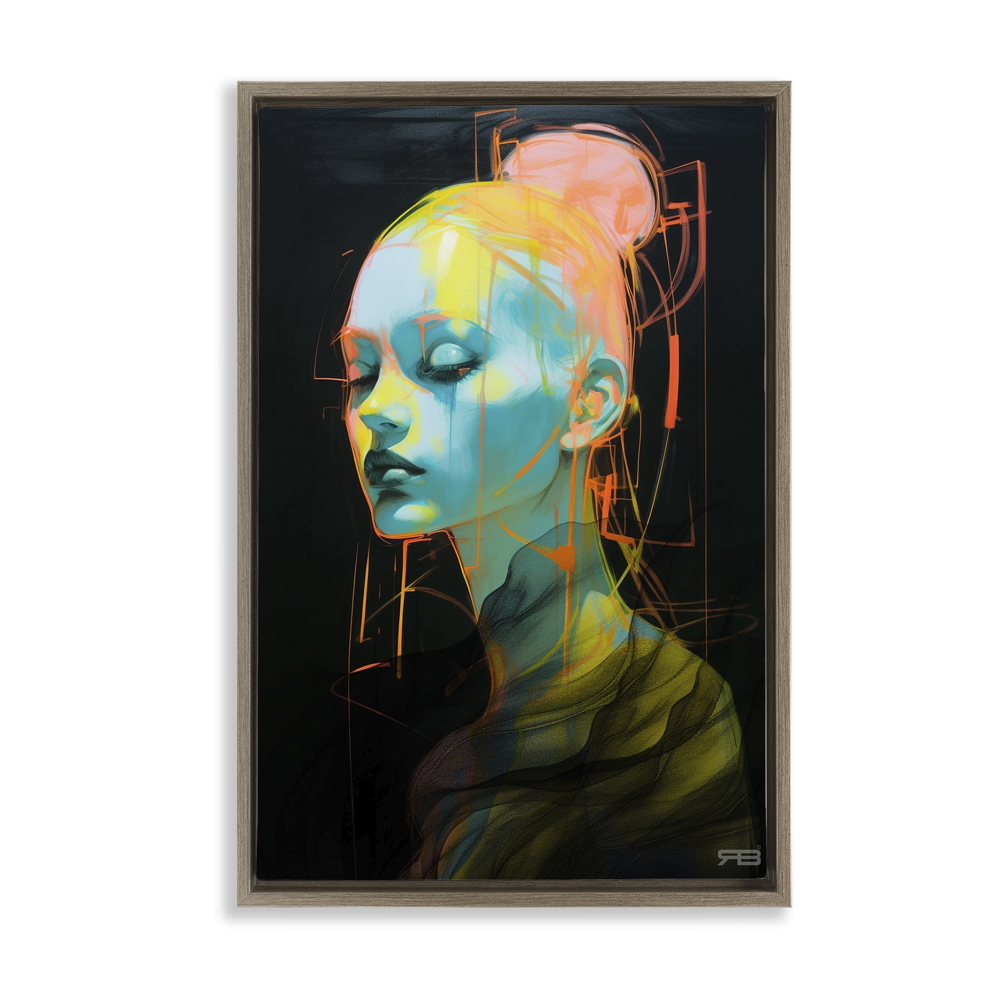 Stupell Industries Bold Modern Visage Novelty Painting Brown Floater Framed Art Print Wall Art, 21 x 31
