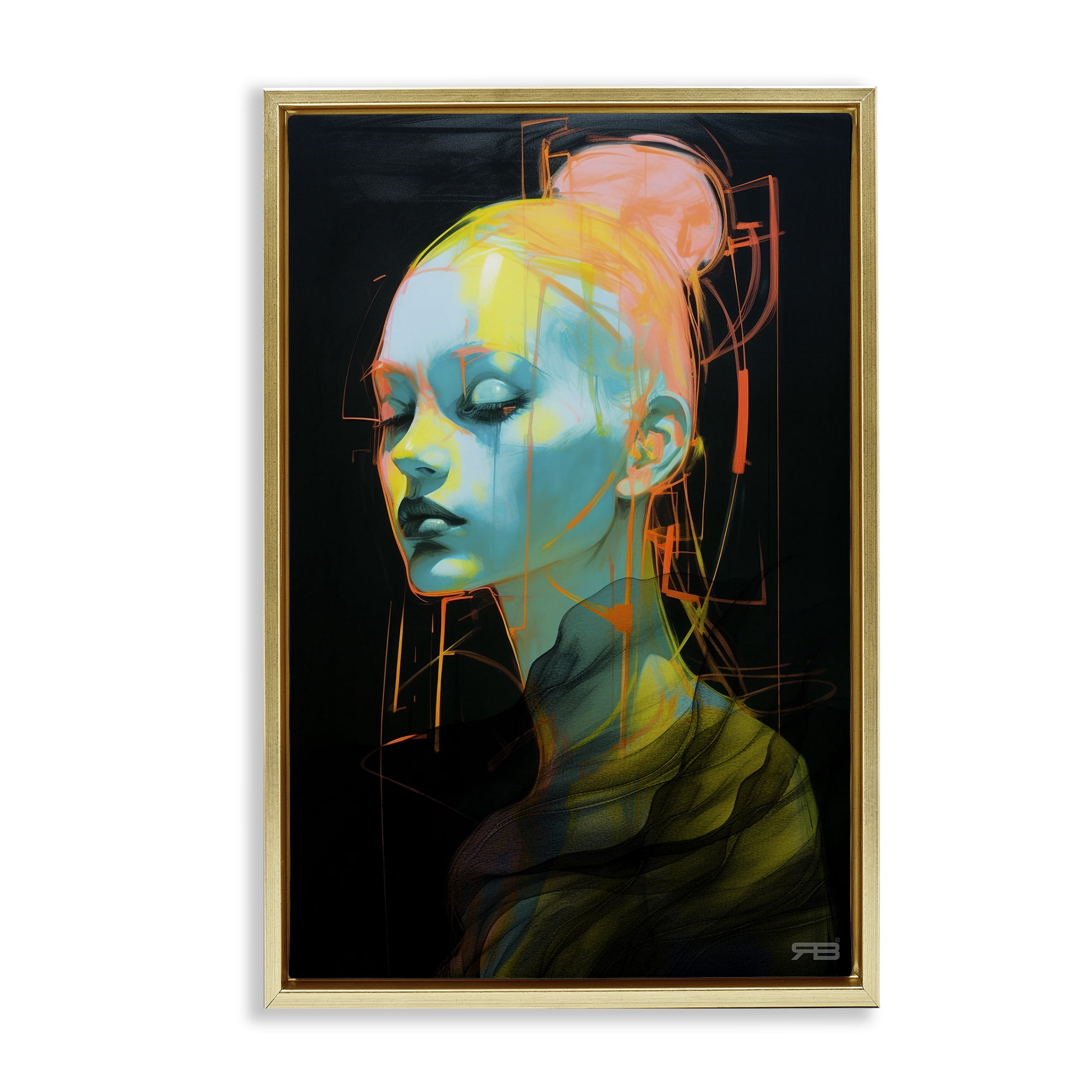 Stupell Industries Bold Modern Visage Novelty Painting Gold Floater Framed Art Print Wall Art, 17 x 25