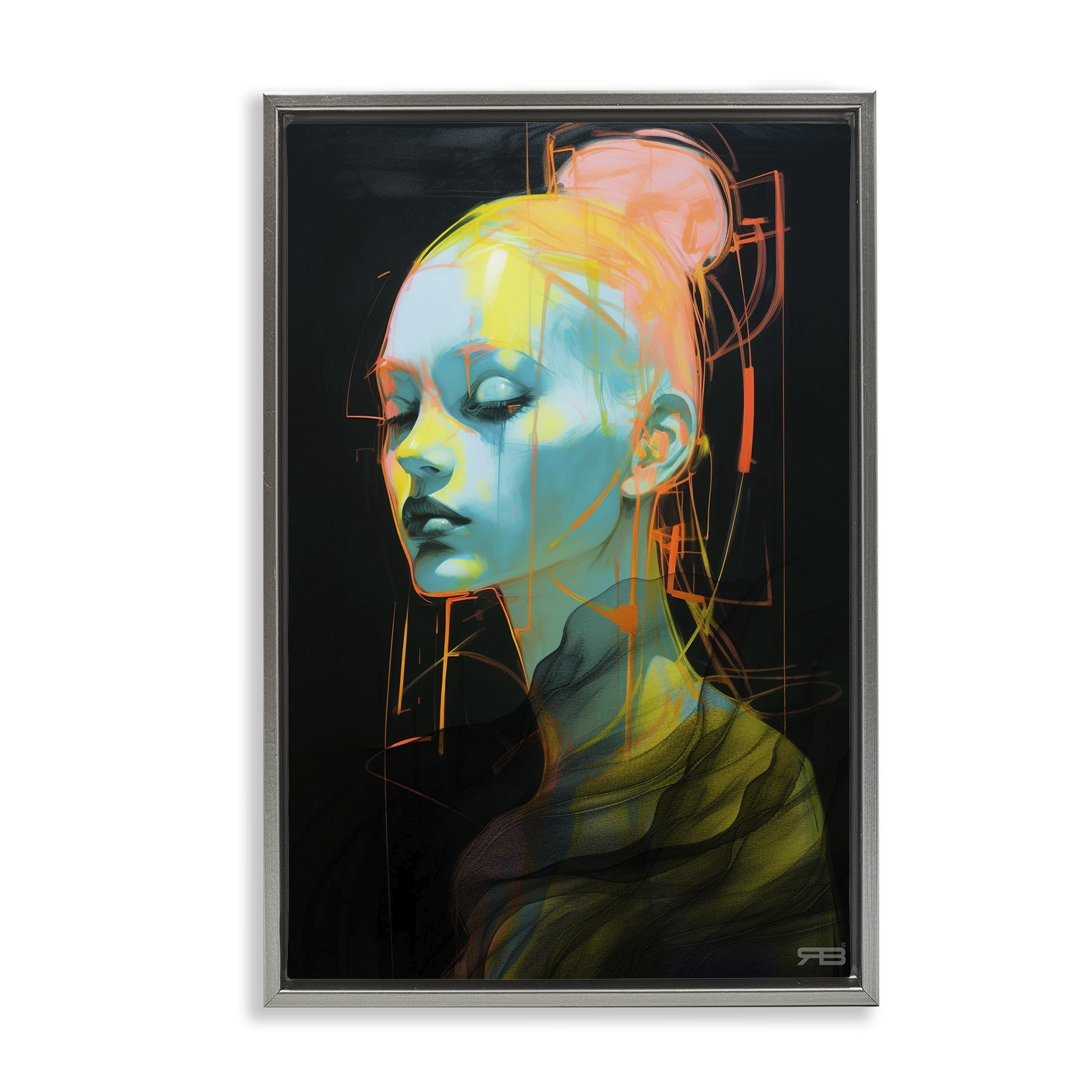 Stupell Industries Bold Modern Visage Novelty Painting Gray Floater Framed Art Print Wall Art, 21 x 31