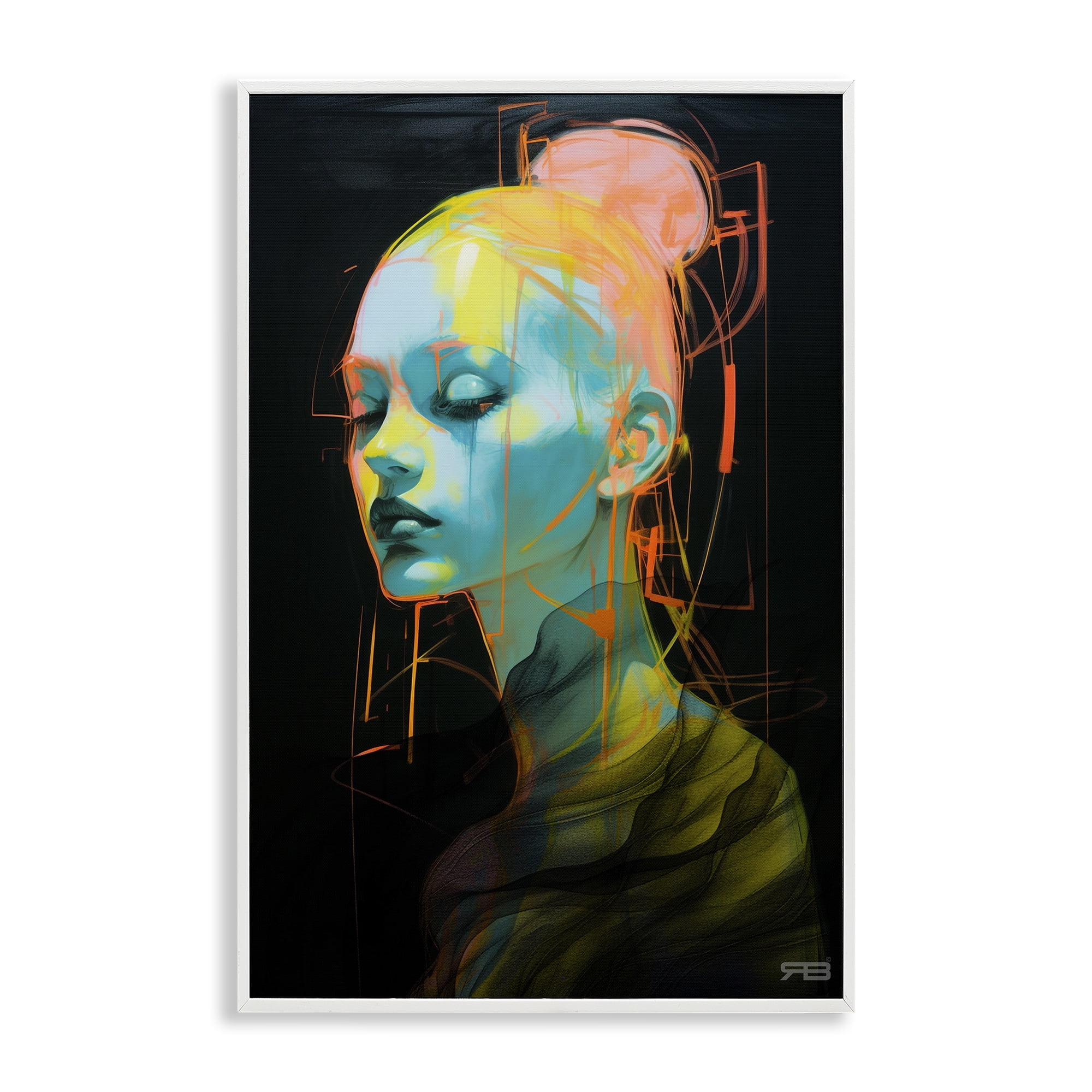 Stupell Industries Bold Modern Visage Novelty Painting White Framed Art Print Wall Art, 12 x 18