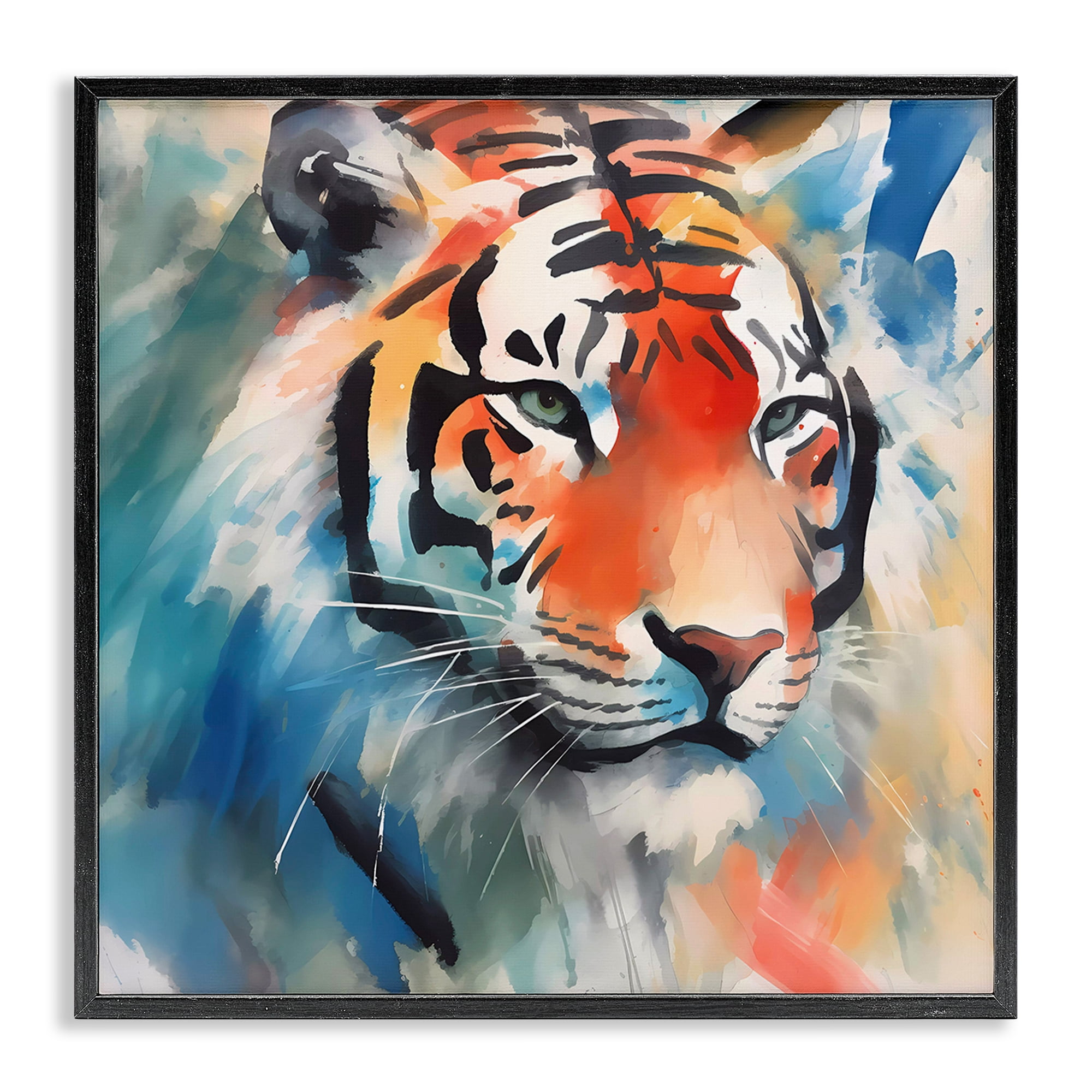 Stupell Industries Bold Modern tiger Animals & Insects Painting Black Framed Art Print Wall Art, 12 x 12