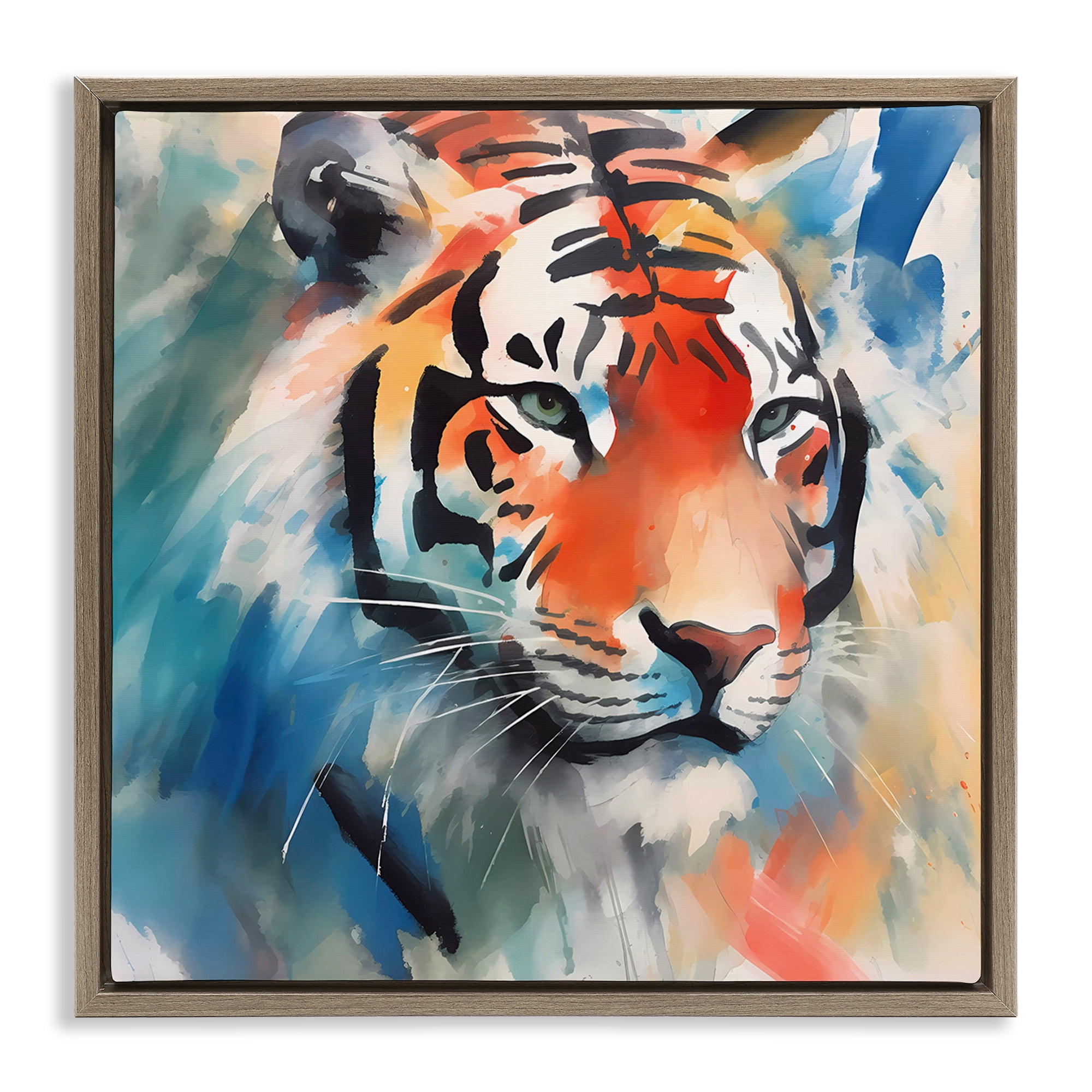 Stupell Industries Bold Modern tiger Animals & Insects Painting Brown Floater Framed Canvas Art Print Wall Art, 18 x 18
