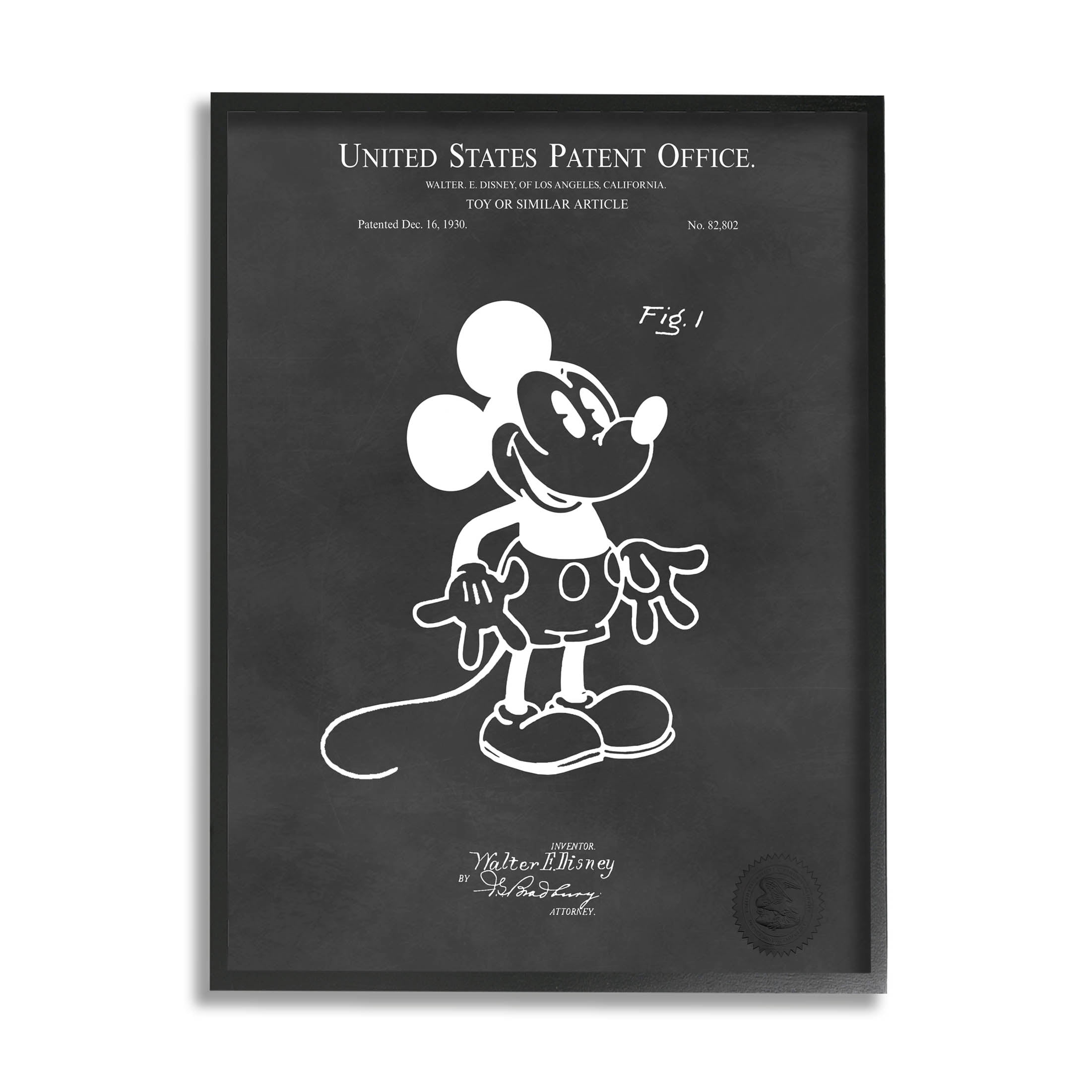 Stupell Industries Bold Mouse Vintage Patent Graphic Art Black Framed Art Print Wall Art, Design by Karl Hronek