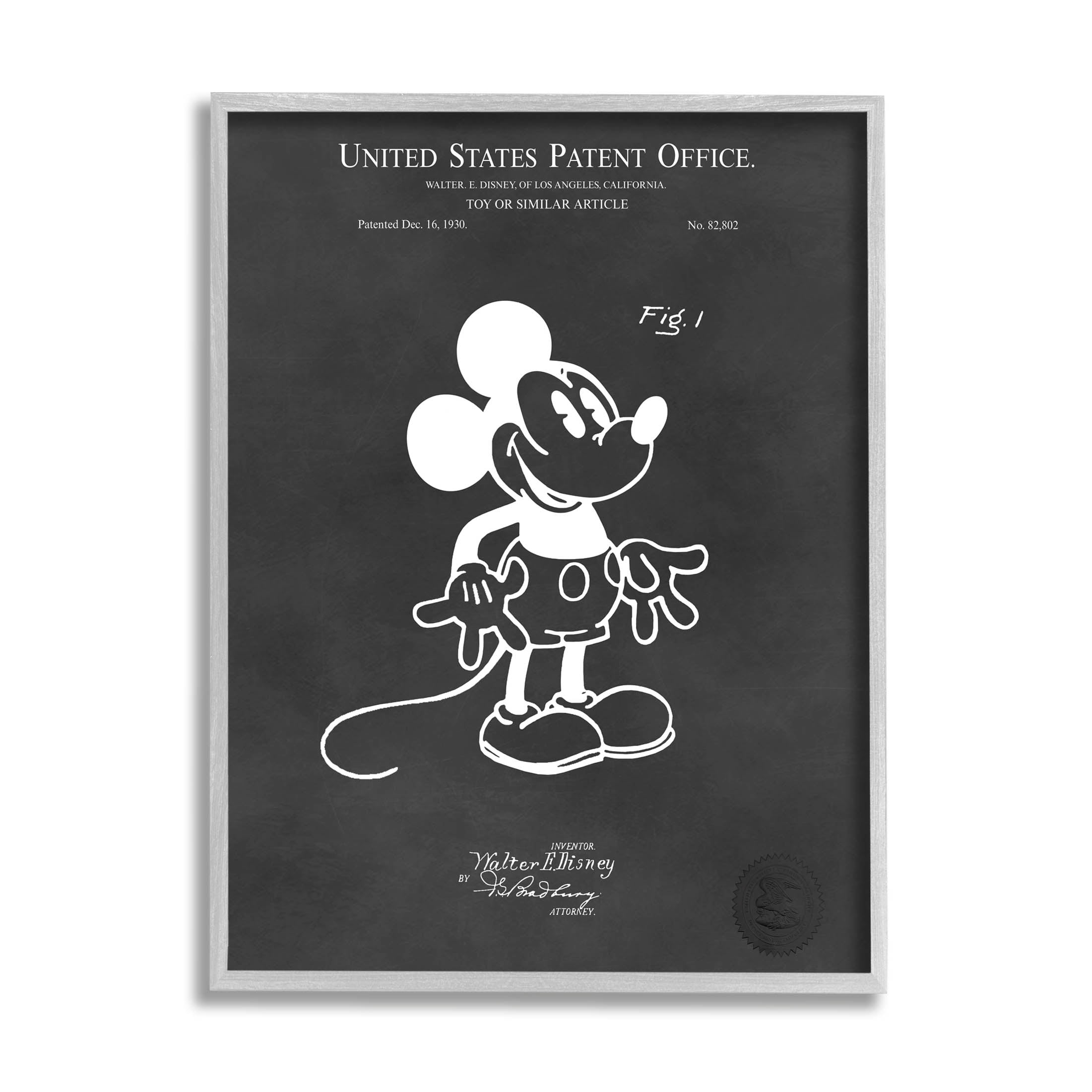 Stupell Industries Bold Mouse Vintage Patent Graphic Art Gray Framed Art Print Wall Art, Design by Karl Hronek