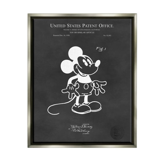 Stupell Industries Bold Mouse Vintage Patent Graphic Art Luster Gray Floating Framed Canvas Print Wall Art, Design by Karl Hronek