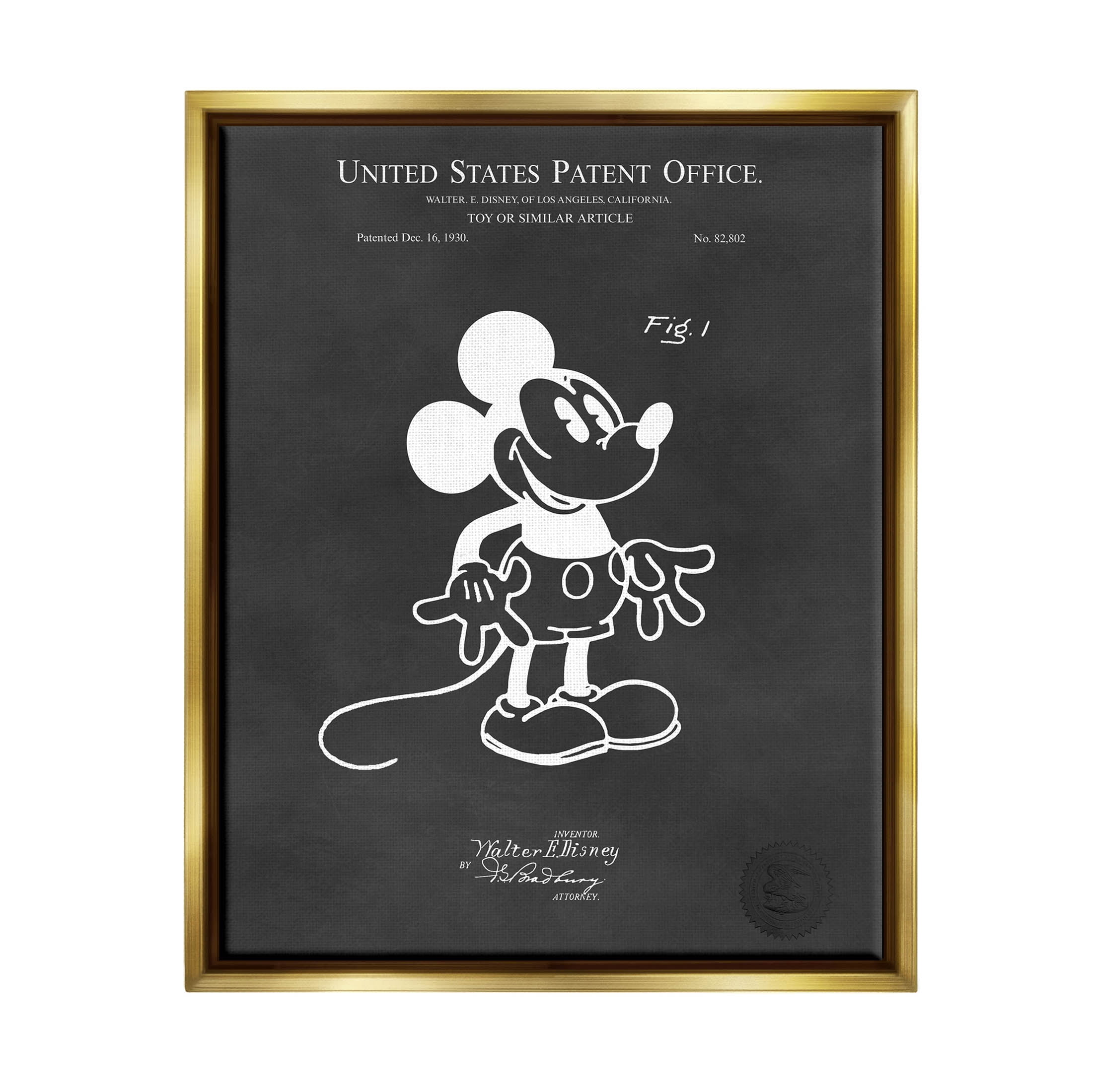 Stupell Industries Bold Mouse Vintage Patent Graphic Art Metallic Gold Floating Framed Canvas Print Wall Art, Design by Karl Hronek