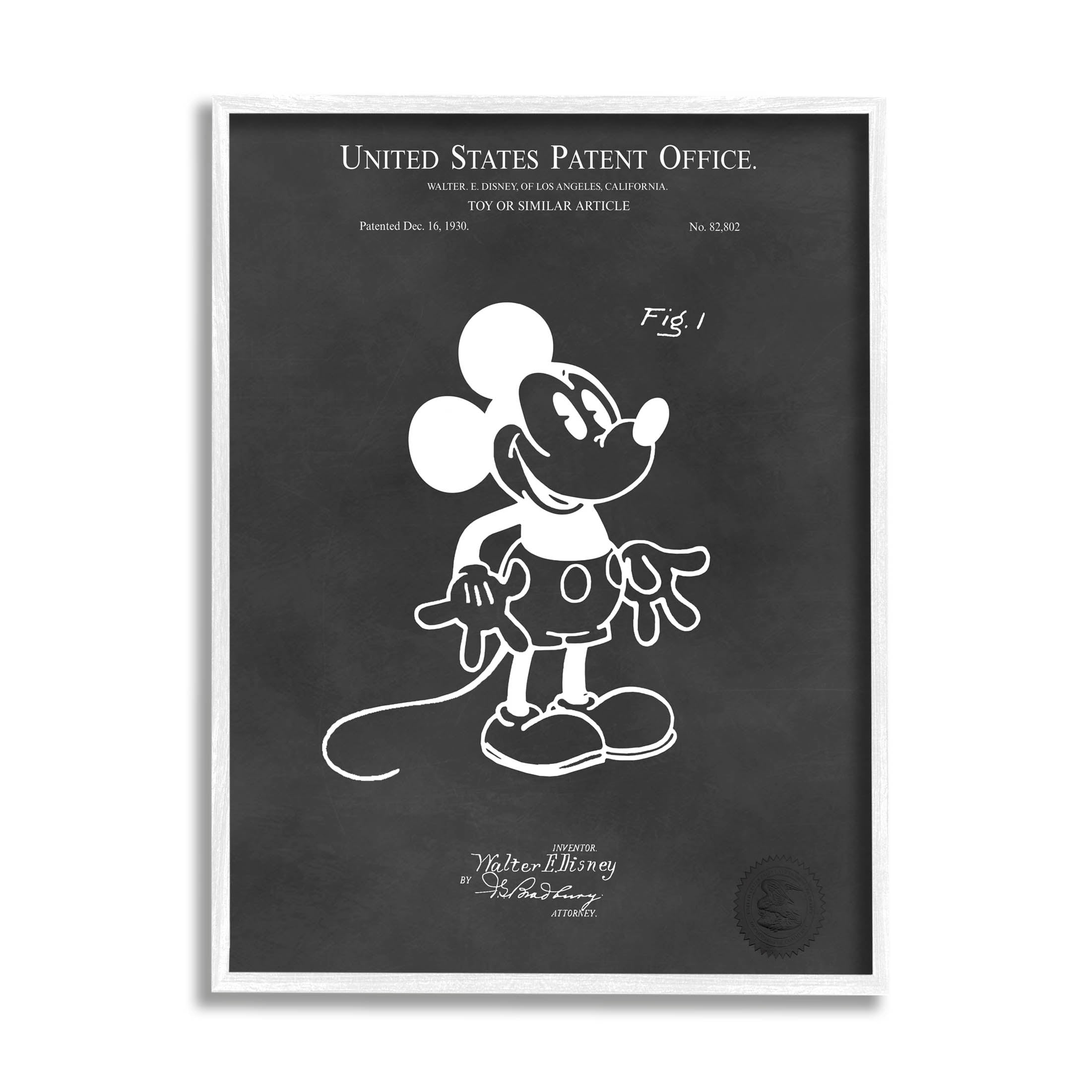 Stupell Industries Bold Mouse Vintage Patent Graphic Art White Framed Art Print Wall Art, Design by Karl Hronek