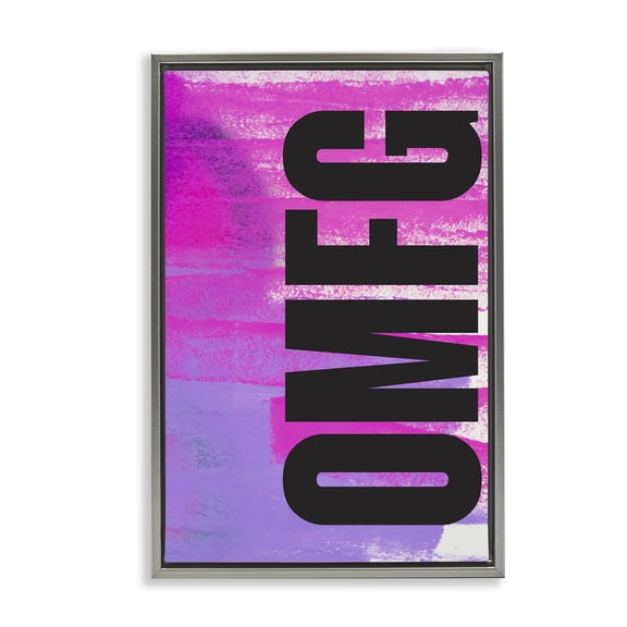 Stupell Industries Bold OMFG on Abstract Quotes and Sayings Painting Gray Floater Framed Canvas Art Print Wall Art, 17 x 25