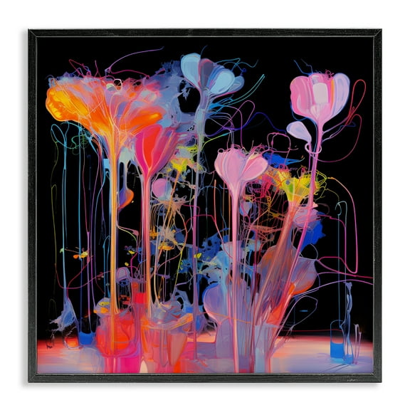 Stupell Industries Bold Otherworldly Blossoms Abstract Painting Black Framed Art Print Wall Art, 12 x 12