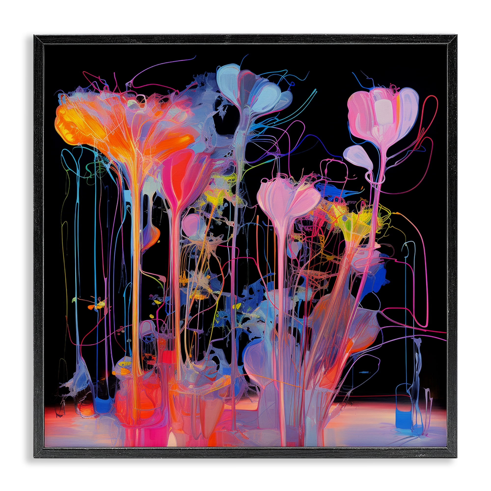 Stupell Industries Bold Otherworldly Blossoms Abstract Painting Black Framed Art Print Wall Art, 17 x 17