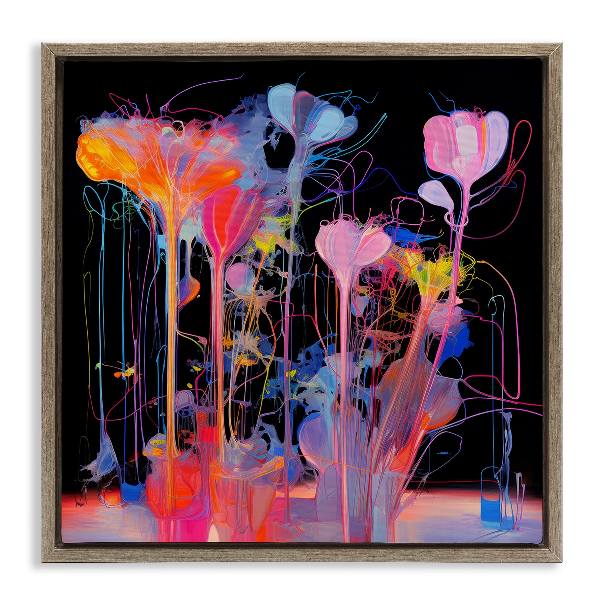 Stupell Industries Bold Otherworldly Blossoms Abstract Painting Brown Floater Framed Canvas Art Print Wall Art, 25 x 25