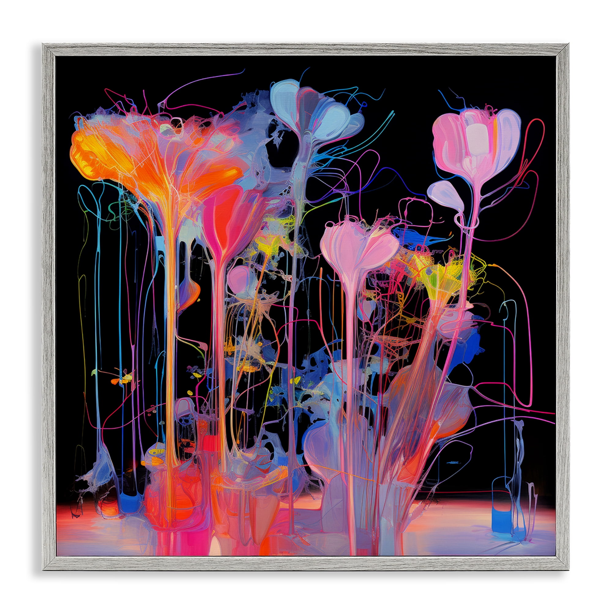 Stupell Industries Bold Otherworldly Blossoms Abstract Painting Gray Framed Art Print Wall Art, 17 x 17